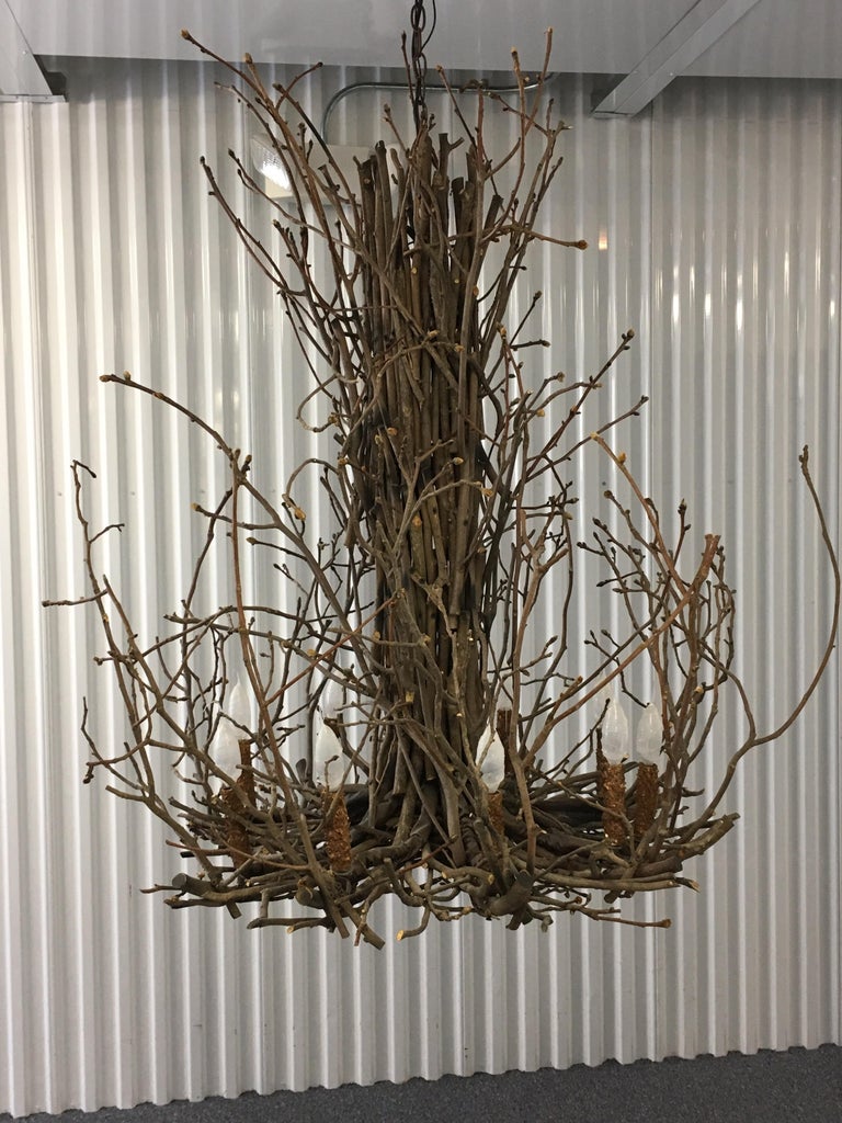 Willow Twig Branch Eight Arm Chandelier For Sale at 1stDibs