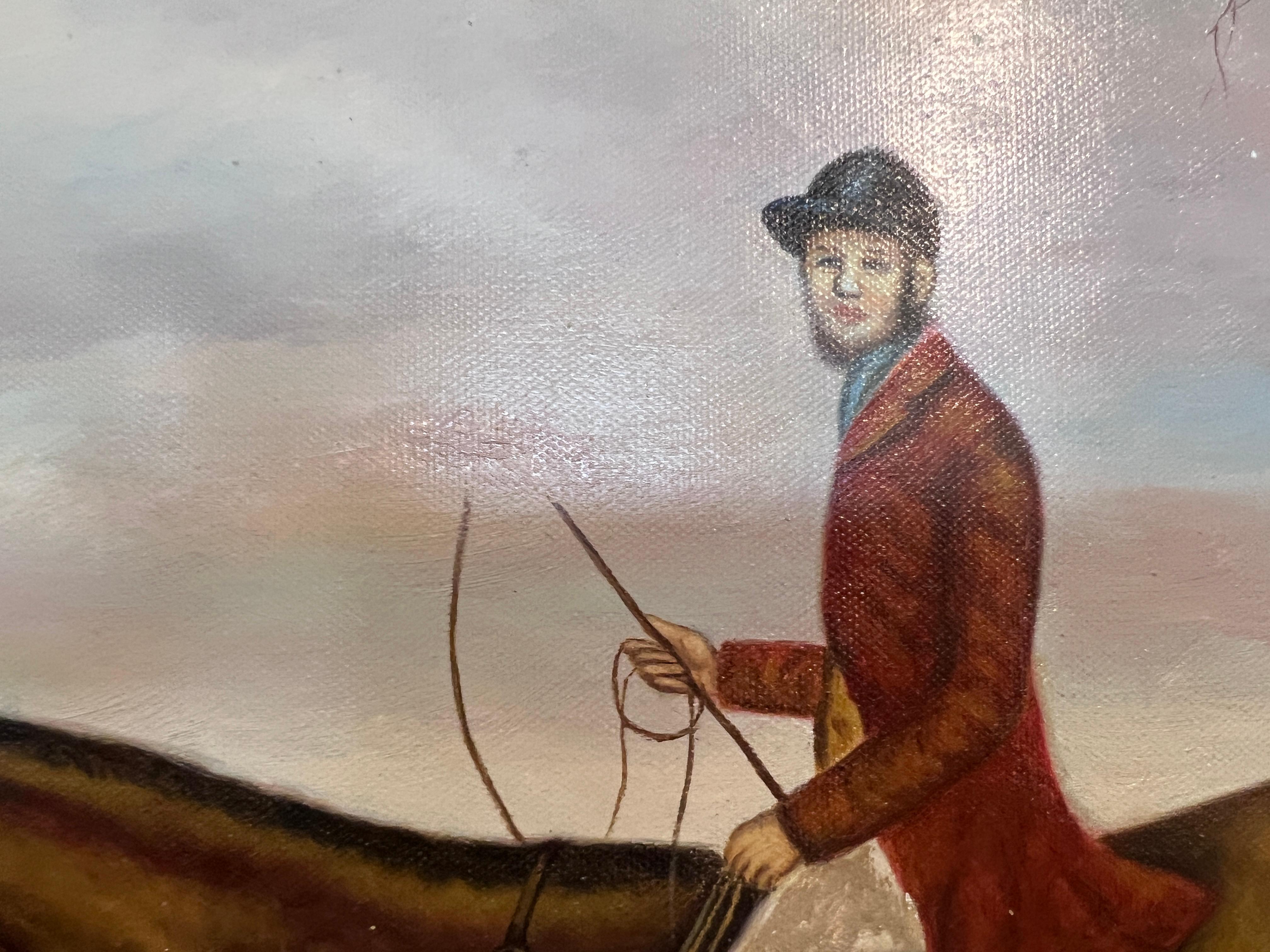 Large Painting Horses Fox Hunting Scene with Hounds Signed Willson Framed For Sale 7