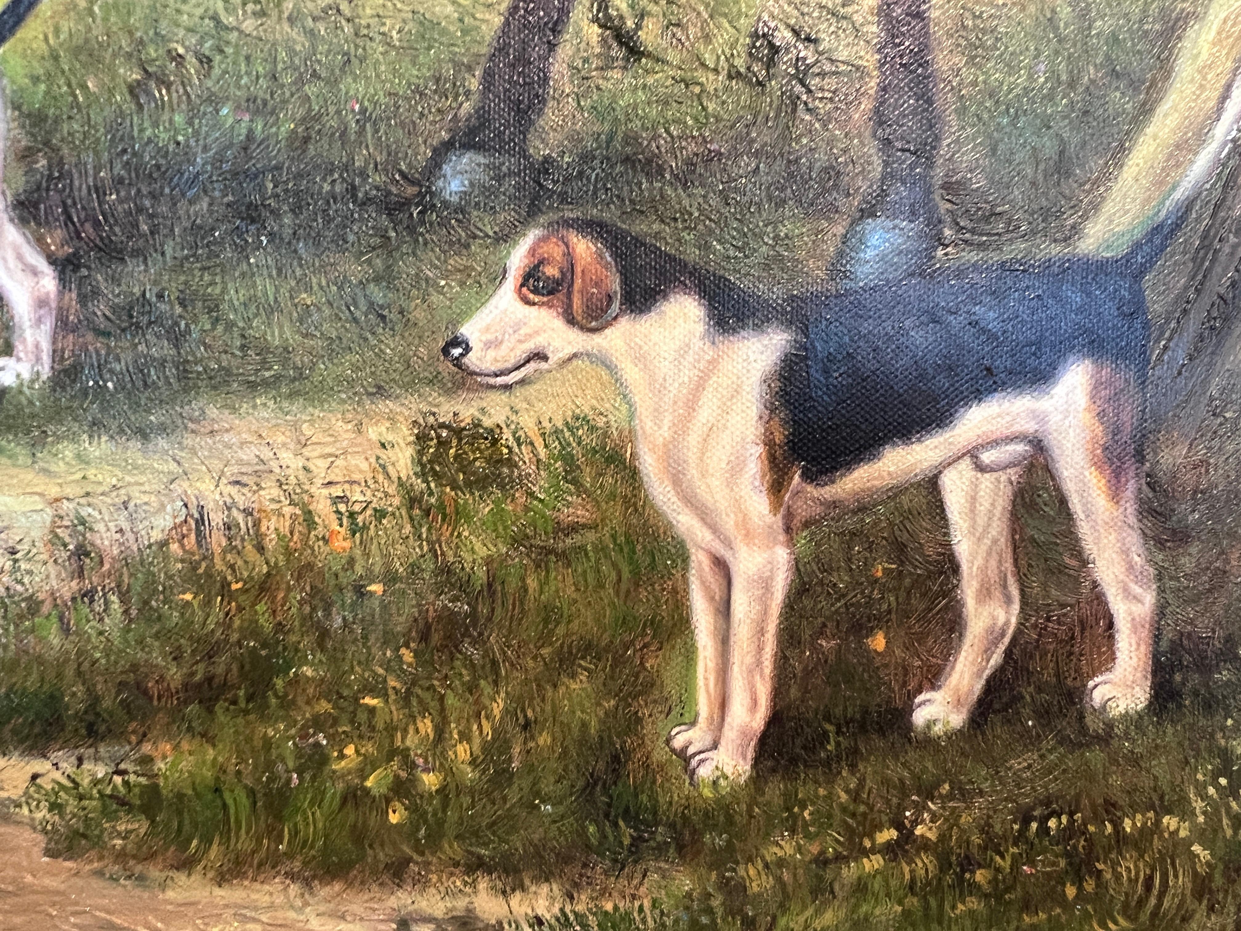 Large Painting Horses Fox Hunting Scene with Hounds Signed Willson Framed For Sale 10