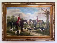 Large Painting Horses Fox Hunting Scene with Hounds Signed Willson Framed