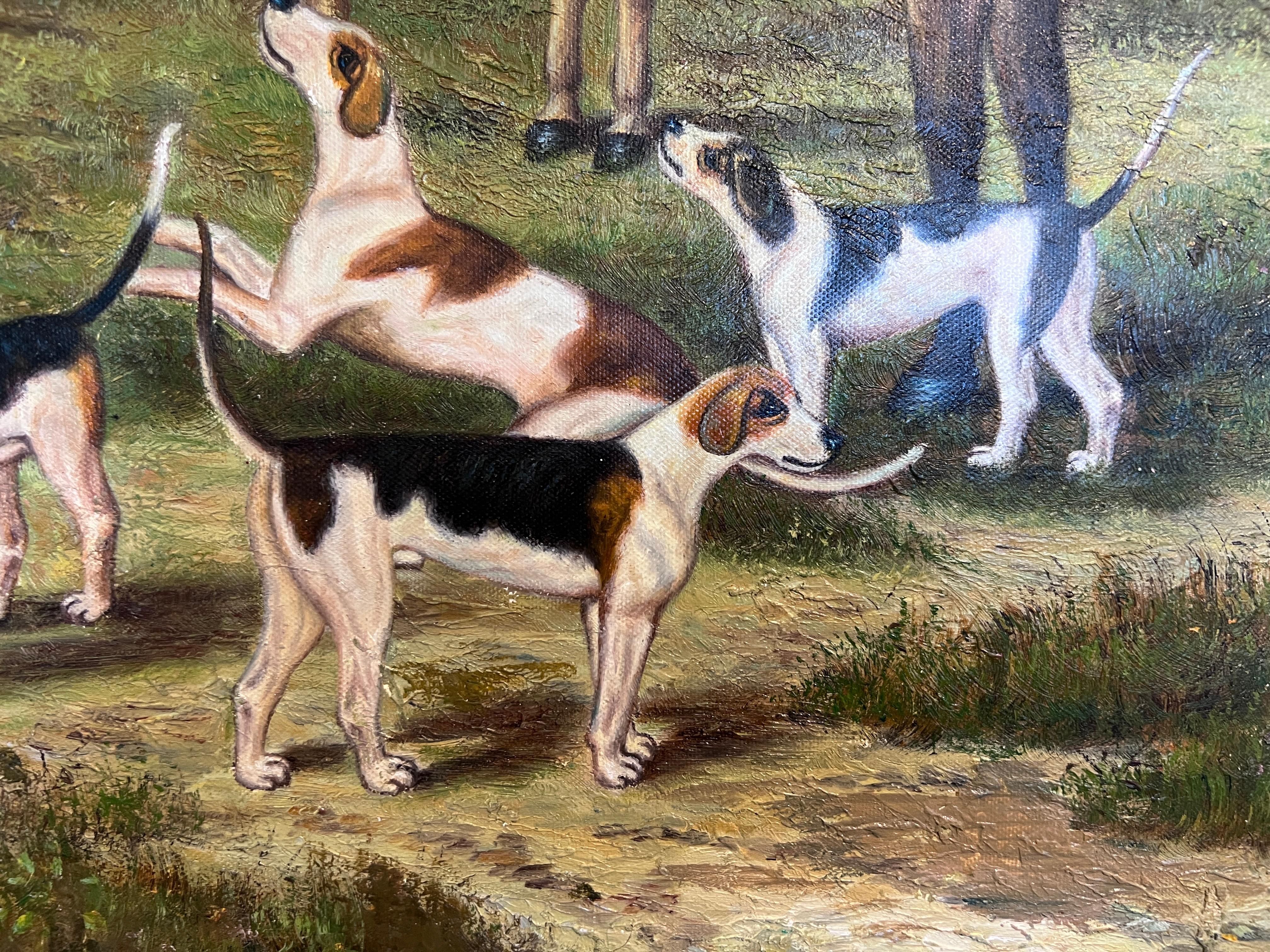 Large Painting Horses Fox Hunting Scene with Hounds Signed Willson Framed For Sale 6