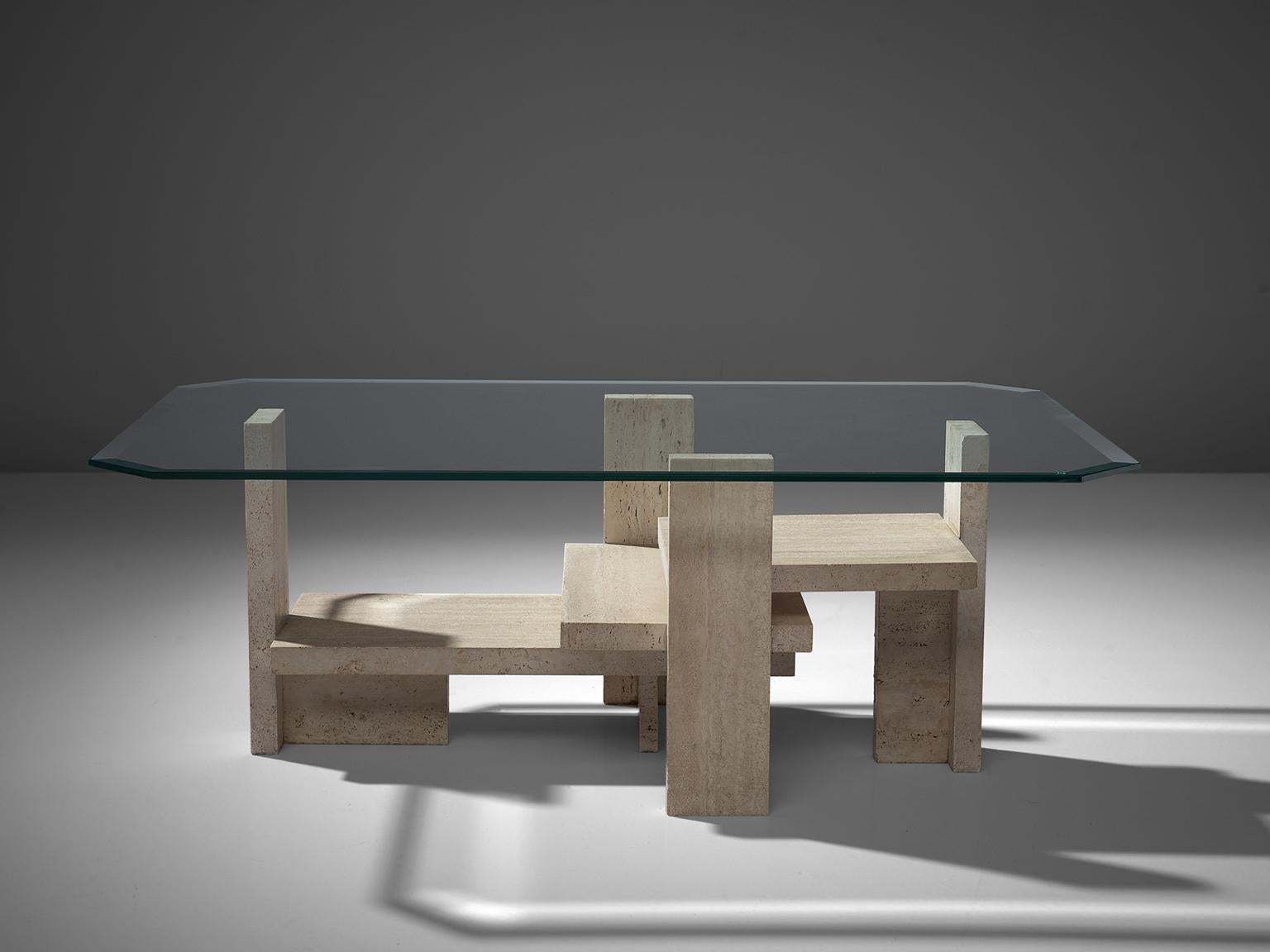 Mid-Century Modern Willy Ballez Architectural Travertine Coffee Table