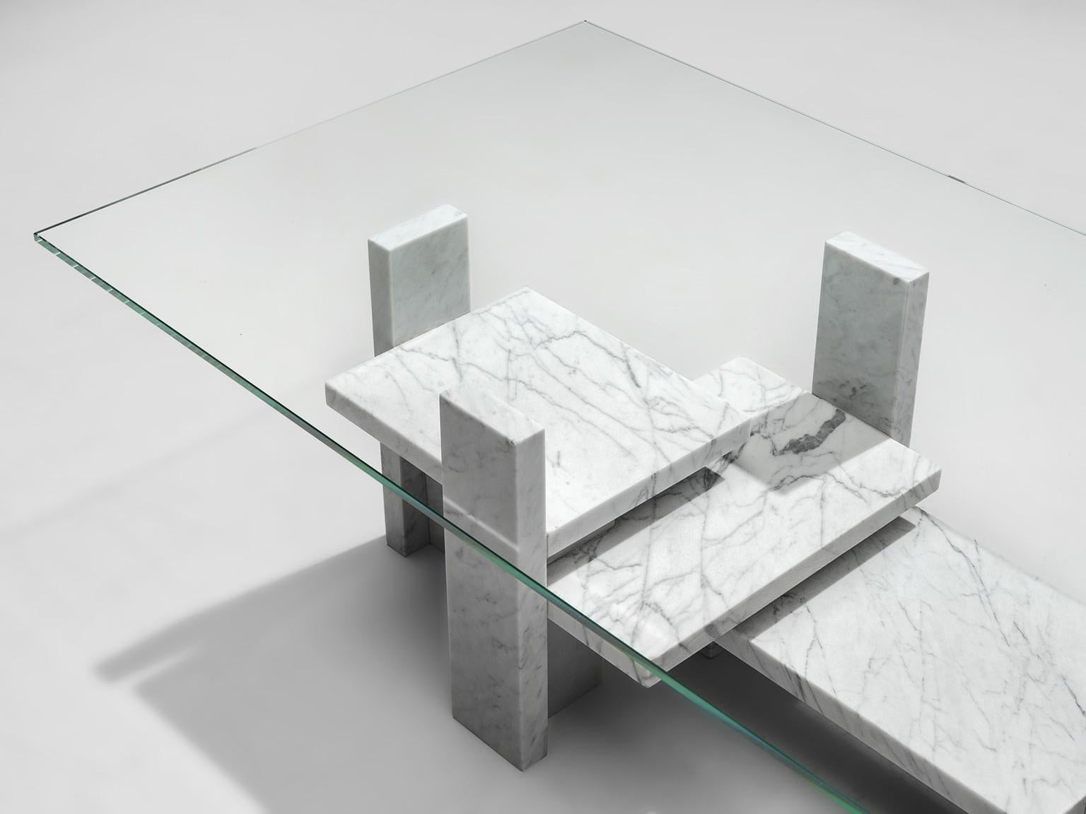 Late 20th Century Willy Ballez Architectural Marble Coffee Table