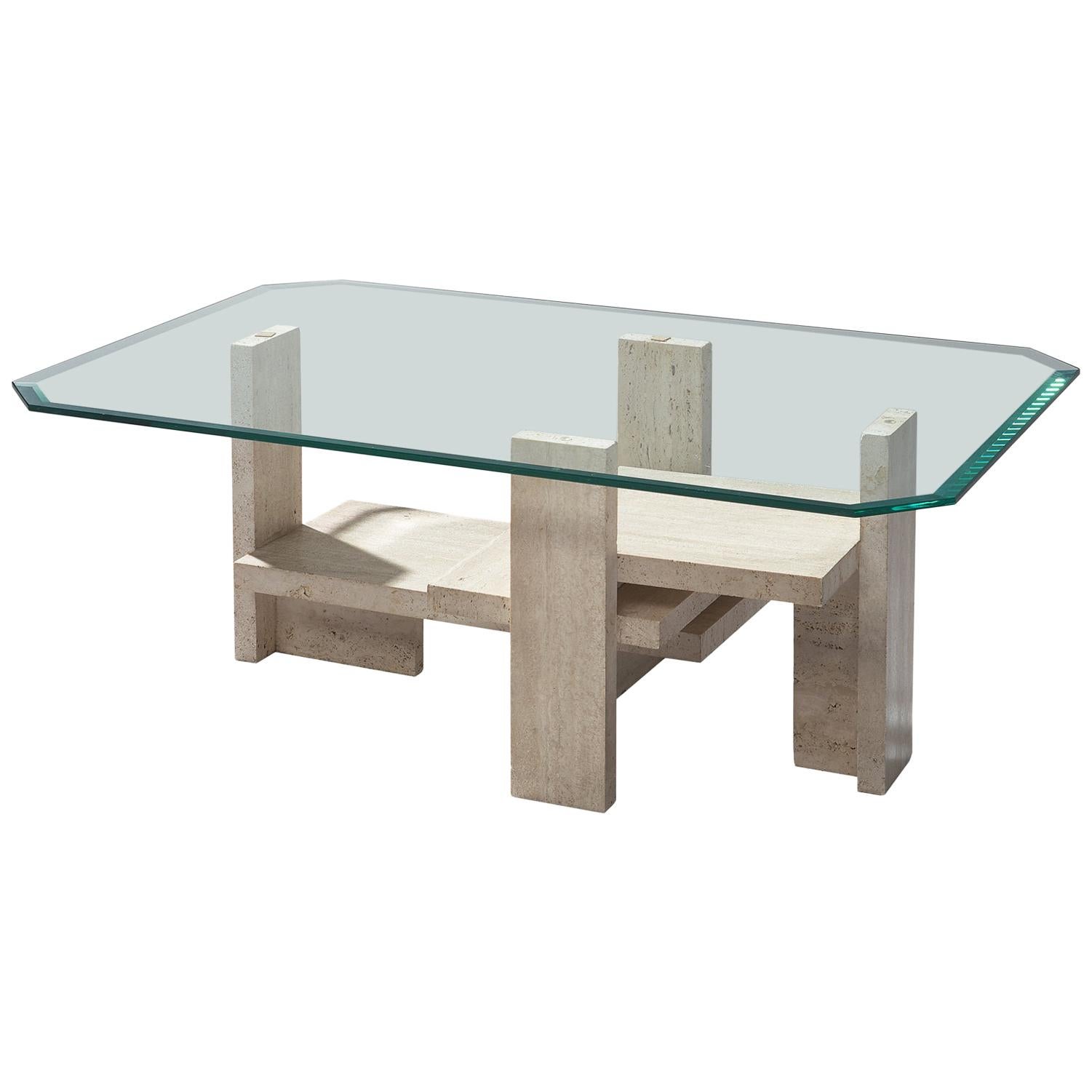 Willy Ballez Architectural Travertine Coffee Table