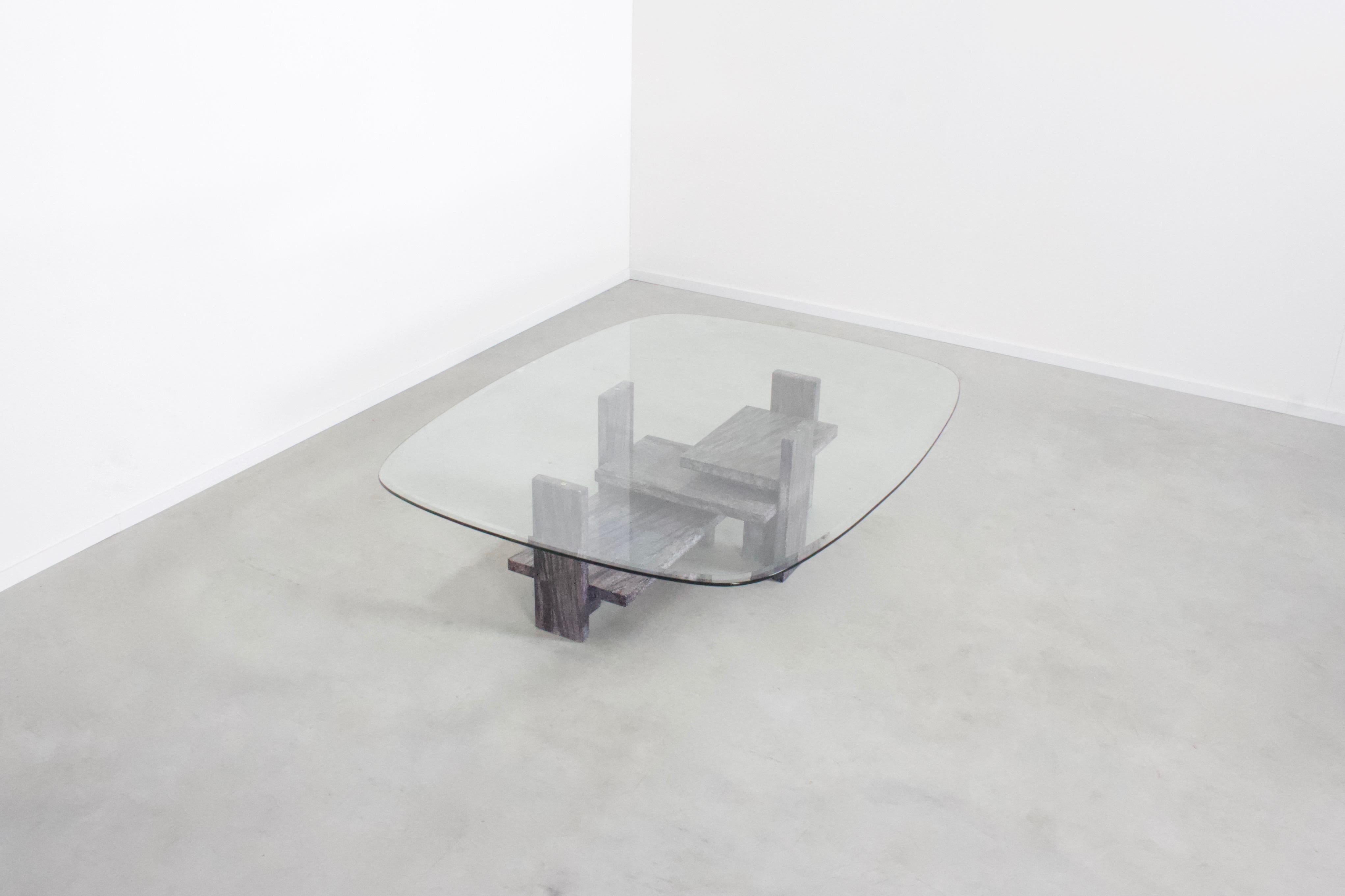 Belgian Willy Ballez Marble and Glass Coffee Table, 1970s Belgium For Sale