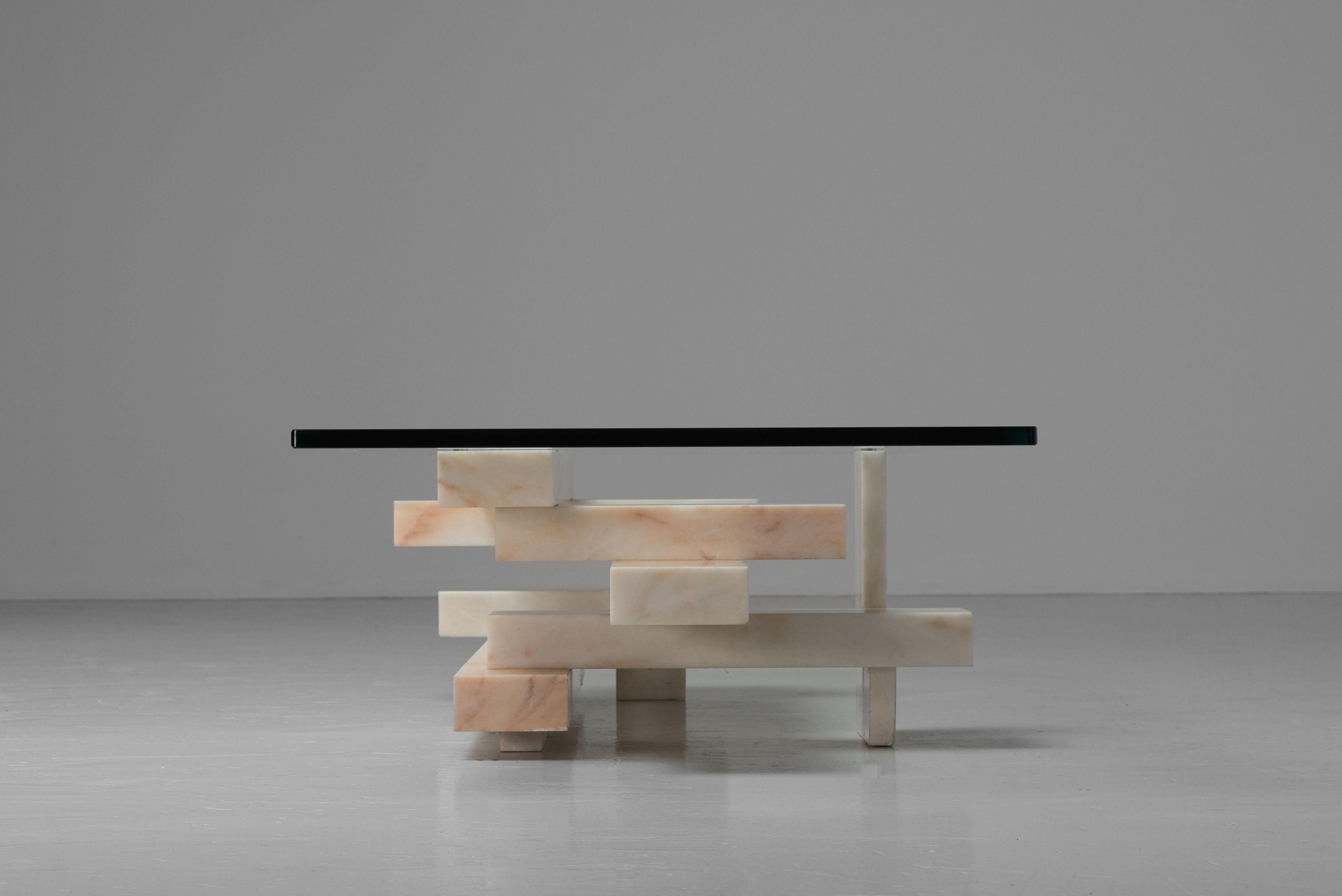 Belgian Willy Ballez marble coffee table Belgium 1979 For Sale