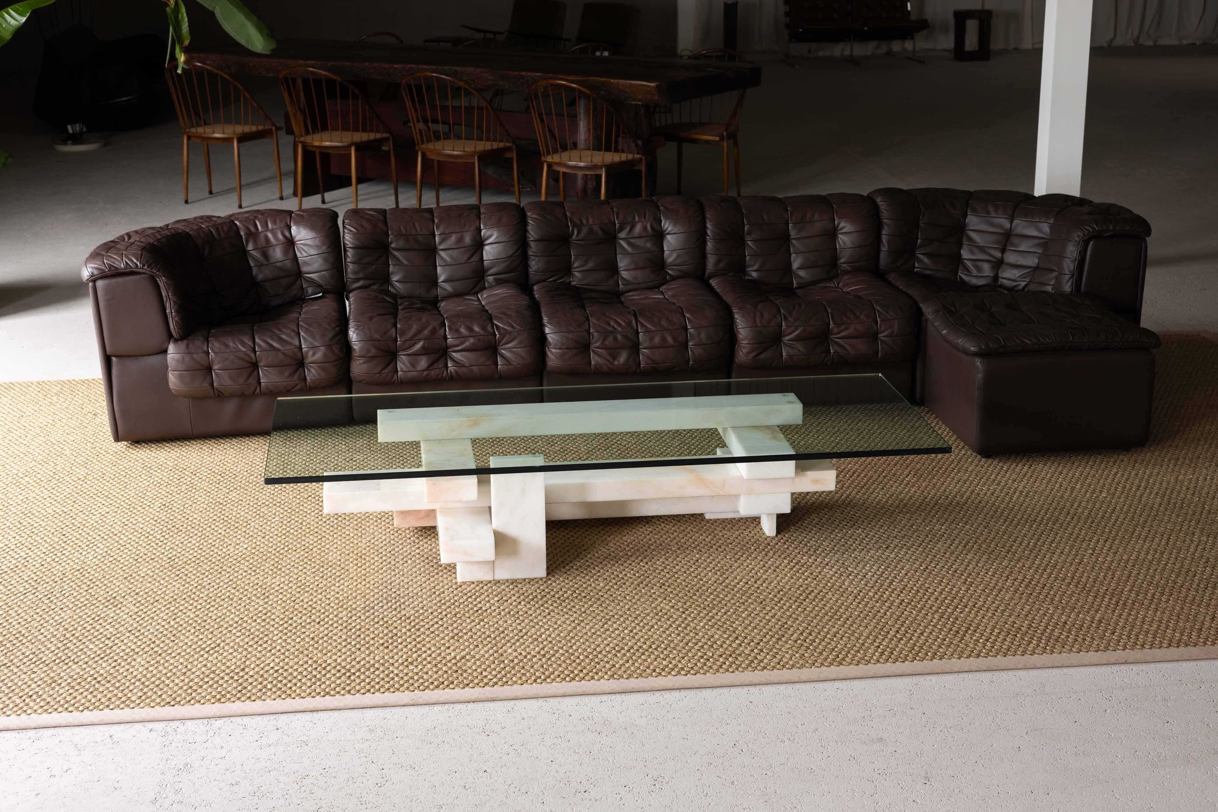 Glass Willy Ballez marble coffee table Belgium 1979 For Sale