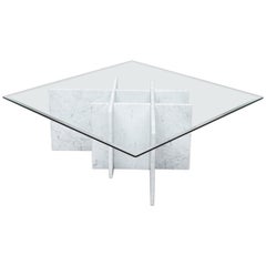 Willy Ballez Style Post Modern Marble and Glass Coffee Table