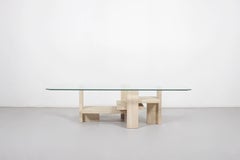 Willy Ballez Travertine and Glass Coffee Table, Belgium