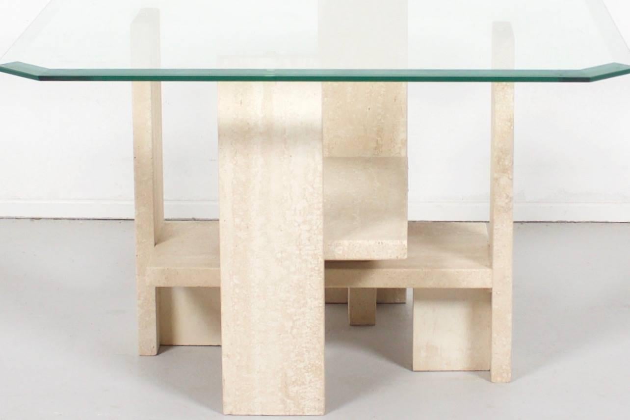 Mid-Century Modern Willy Ballez Travertine and Glass End Table, Belgium For Sale