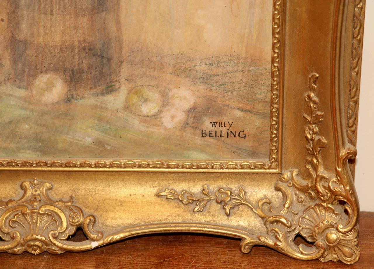 Antique Oil Paintig by Willy Belling, Still Life with Flower Vase For Sale 4
