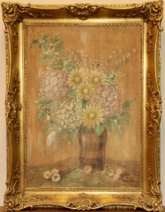 Peinture à l'huile ancienne de Willy Belling, Nature morte avec vase à fleurs