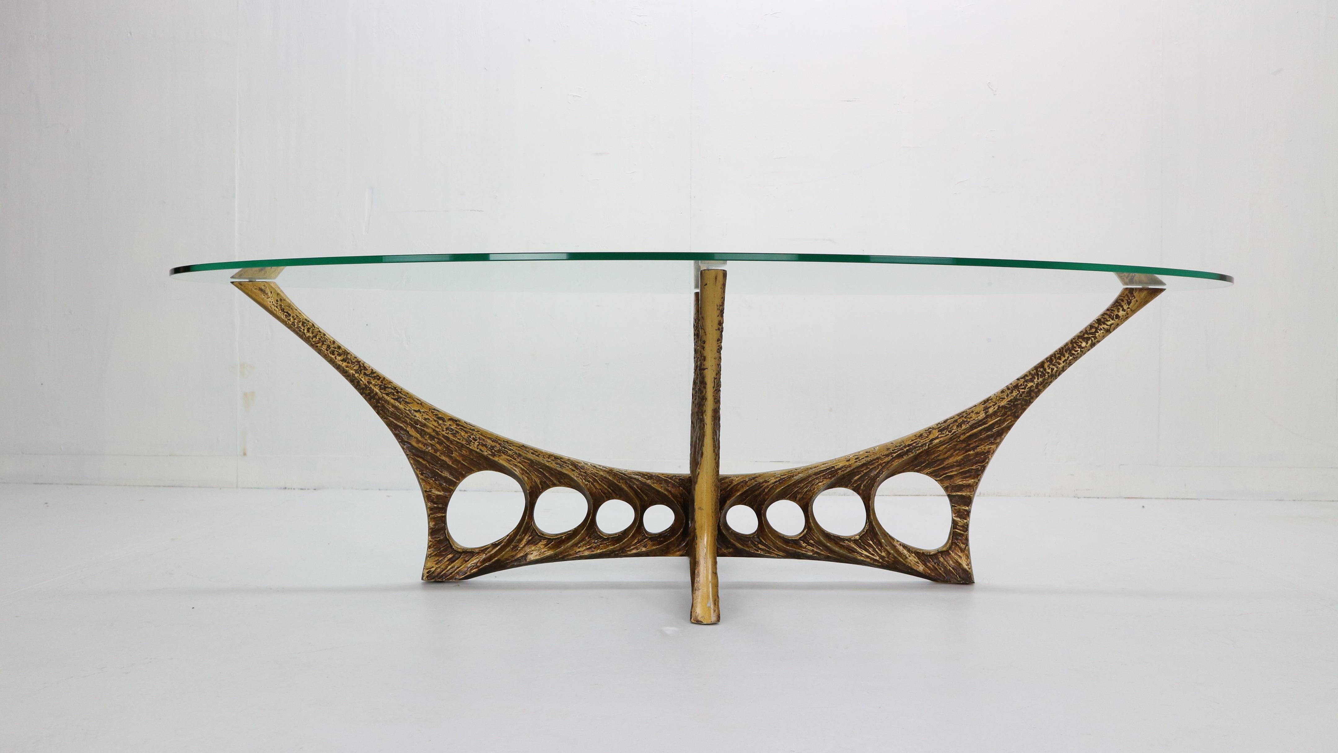 Mid-20th Century Willy Ceysens Brutalist Oval Glass and Bronze Coffee Table, 1965 Belgium