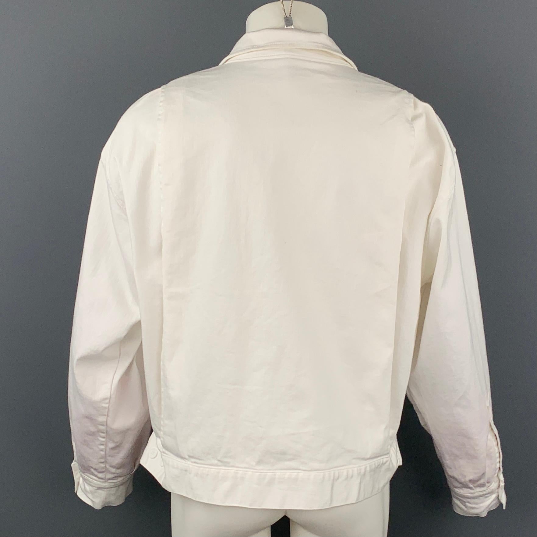 WILLY CHAVARRIA Size L White Cotton Zip Up Jacket In Good Condition In San Francisco, CA