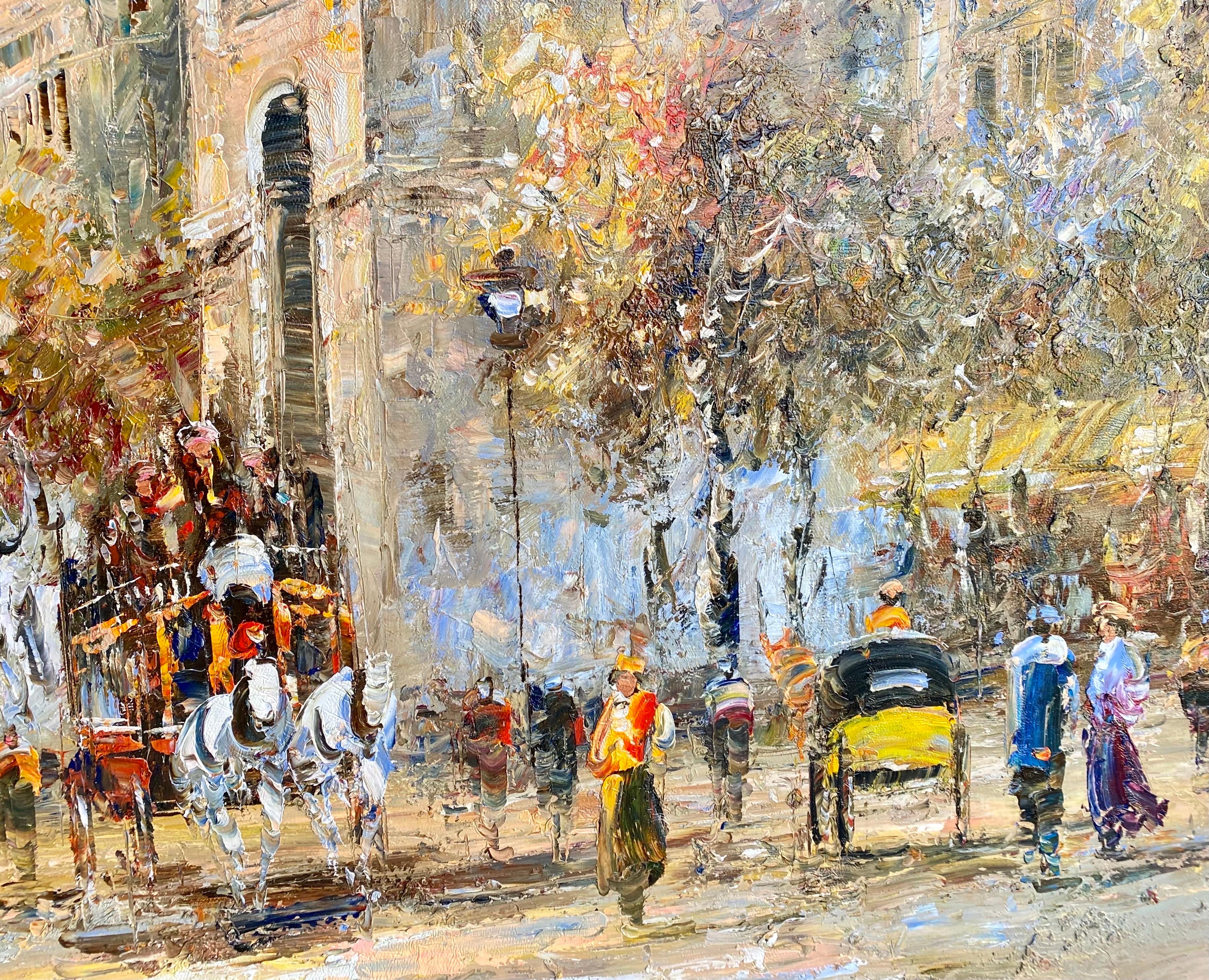 Huge French impressionist painting depicting the Porte Saint-Martin in Paris, in the style of the late 19th century. 

The Porte Saint-Martin is a Parisian monument located at the crossing of Rue Saint-Martin, Rue du Faubourg Saint-Martin and the