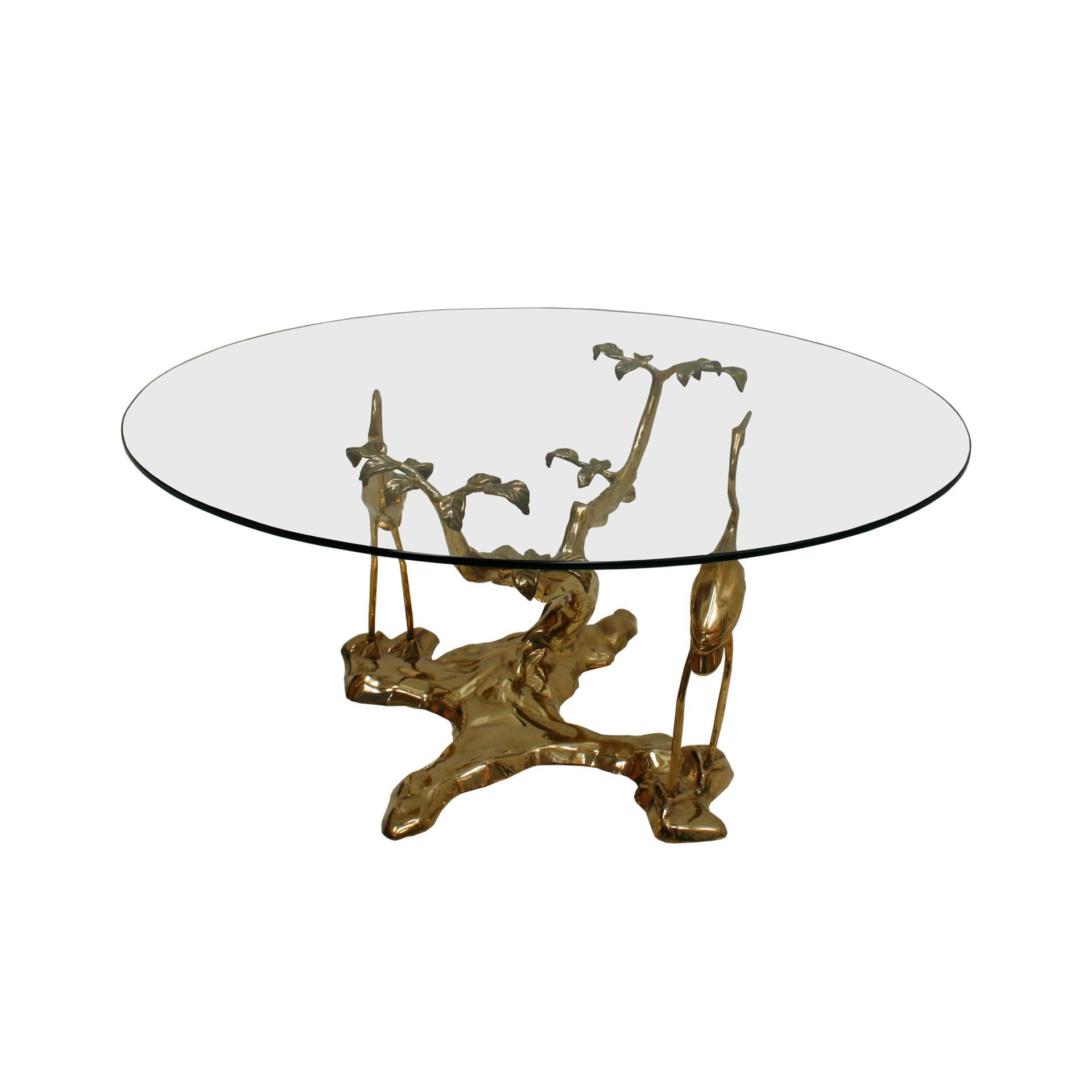 Mid-Century Modern Willy Daro 1970s French Sculptural Brass and Glass Coffee Table