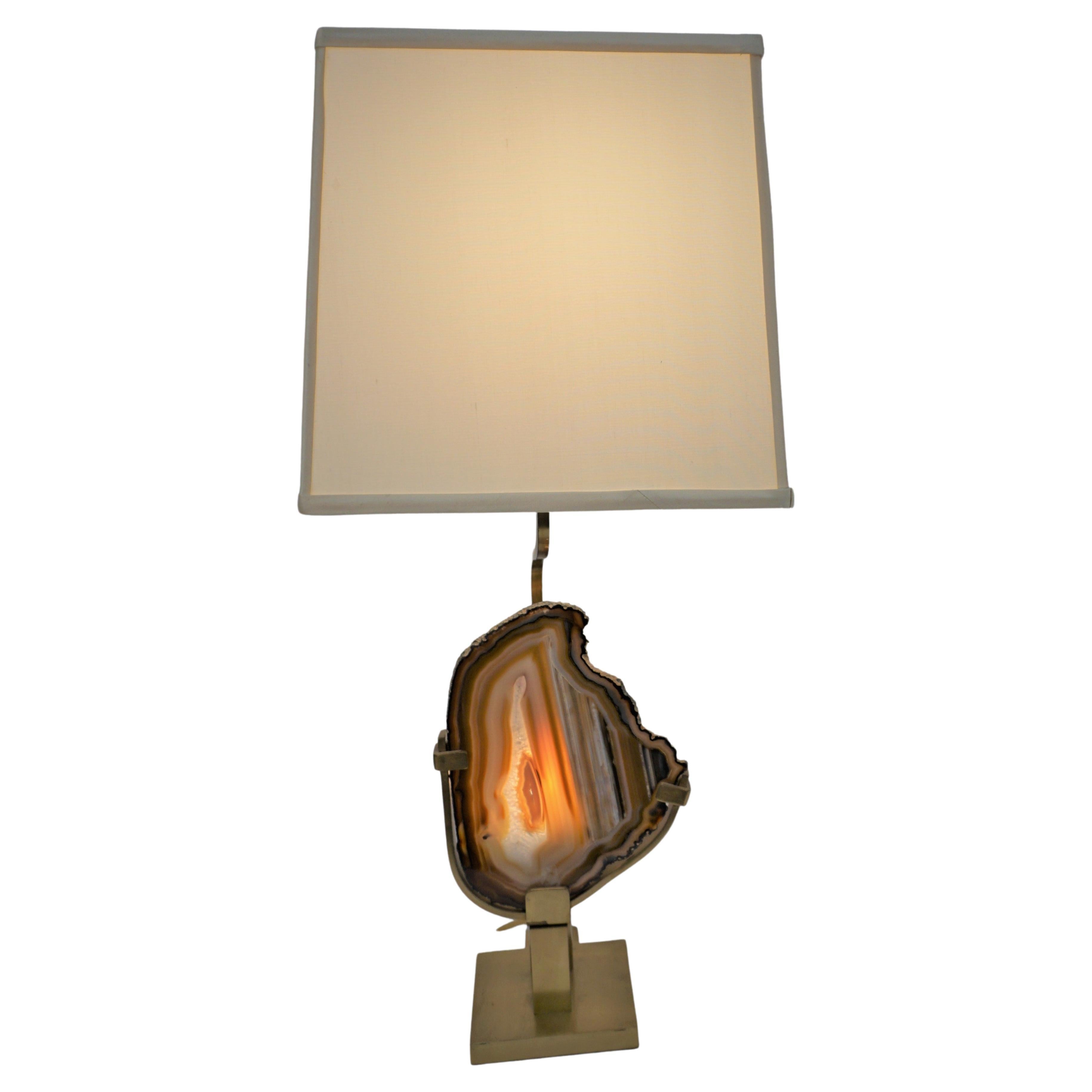 Willy Daro Agate and Bronze Table Lamp