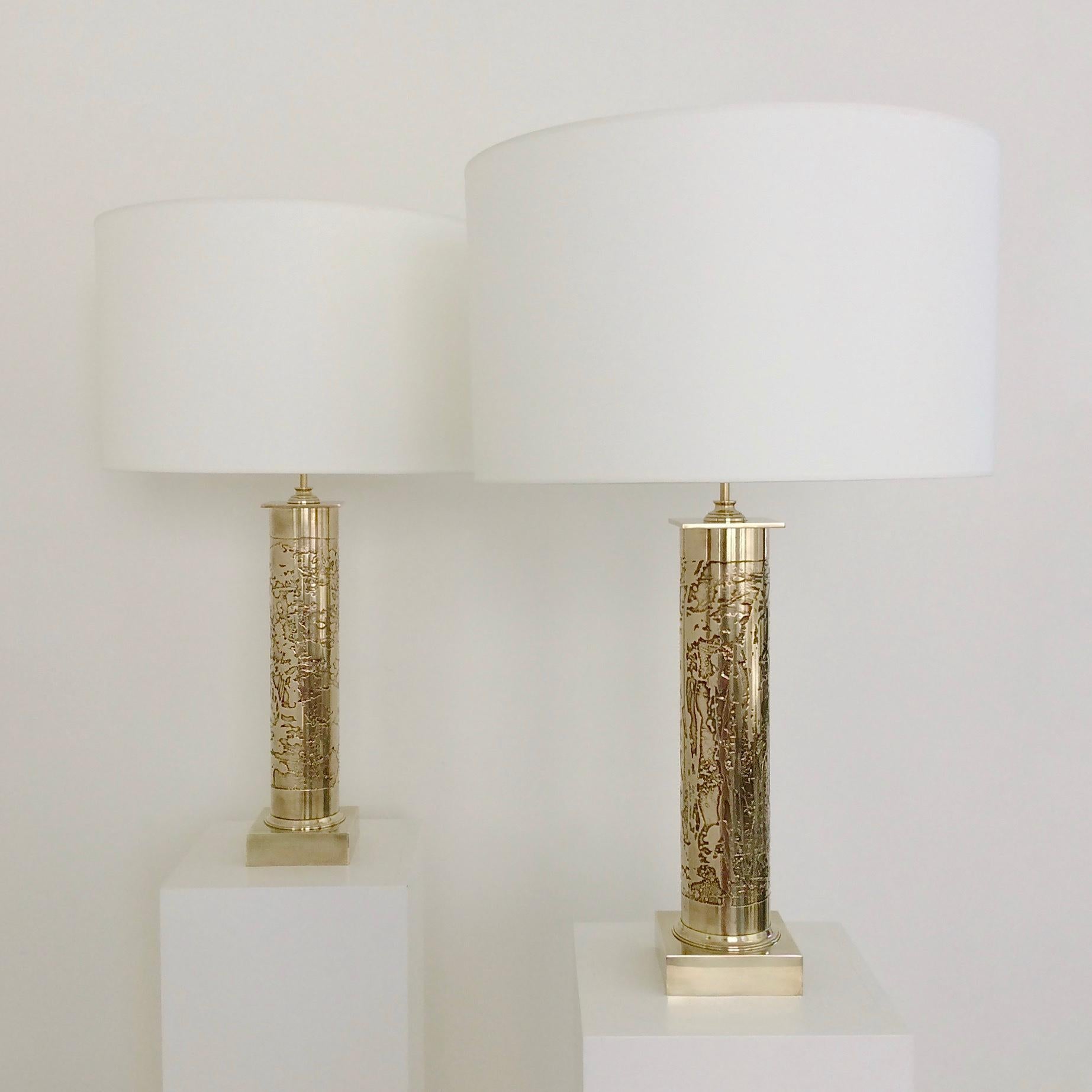 Etched Willy Daro Attributed Design Pair of Table Lamps, circa 1975, Belgium