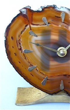 Tischuhr Willy Daro Attribution Bernstein Weiß Achat gebürstetes Messing gebürstete Junghans 1970