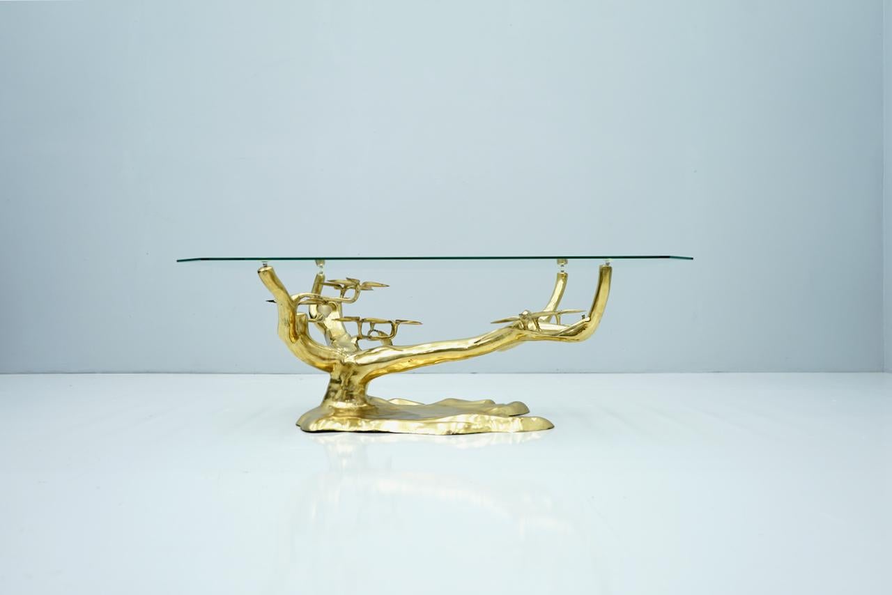 Willy Daro Bonsai Brass and Glass Coffee Table, 1970s For Sale 4