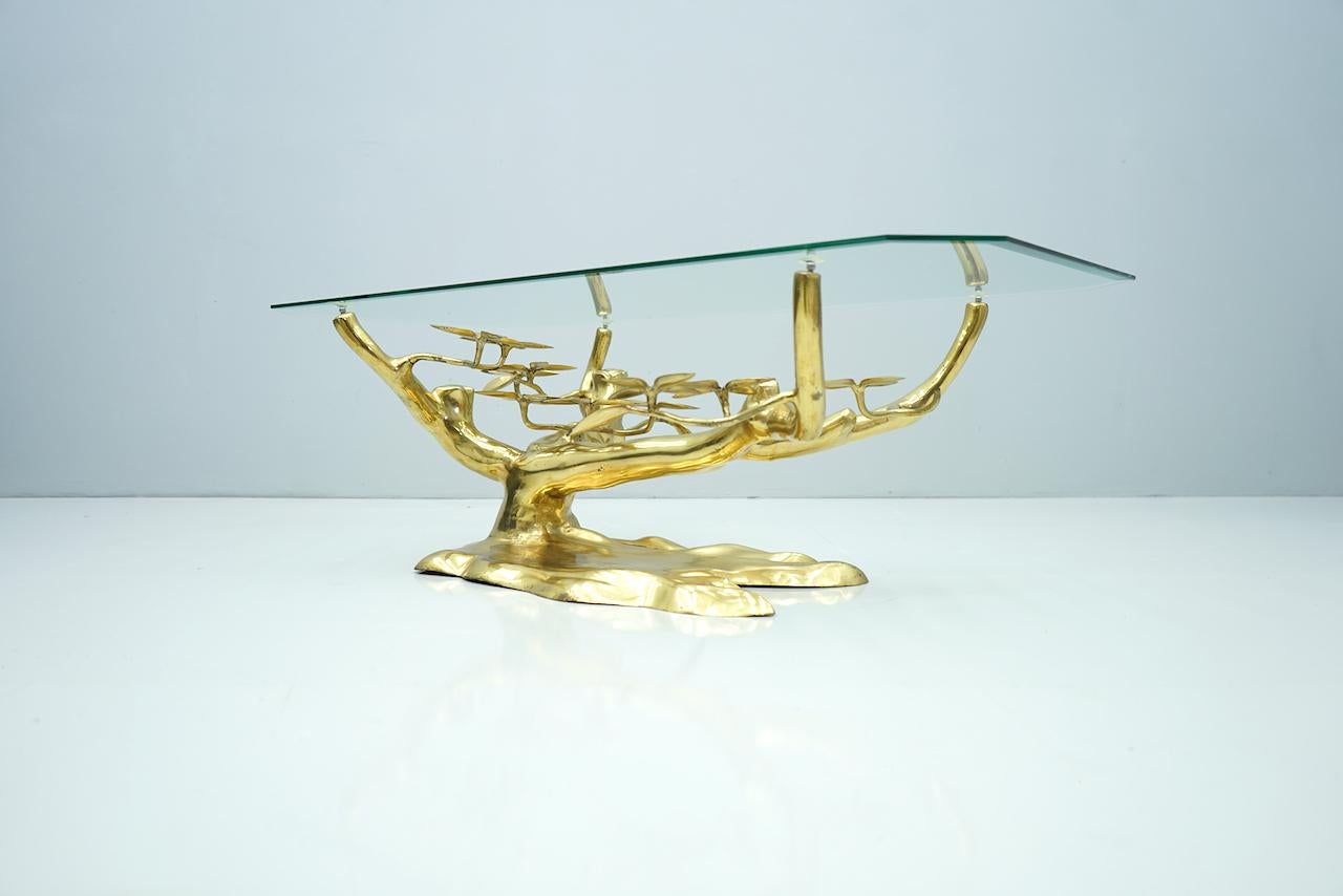 Late 20th Century Willy Daro Bonsai Brass and Glass Coffee Table, 1970s For Sale