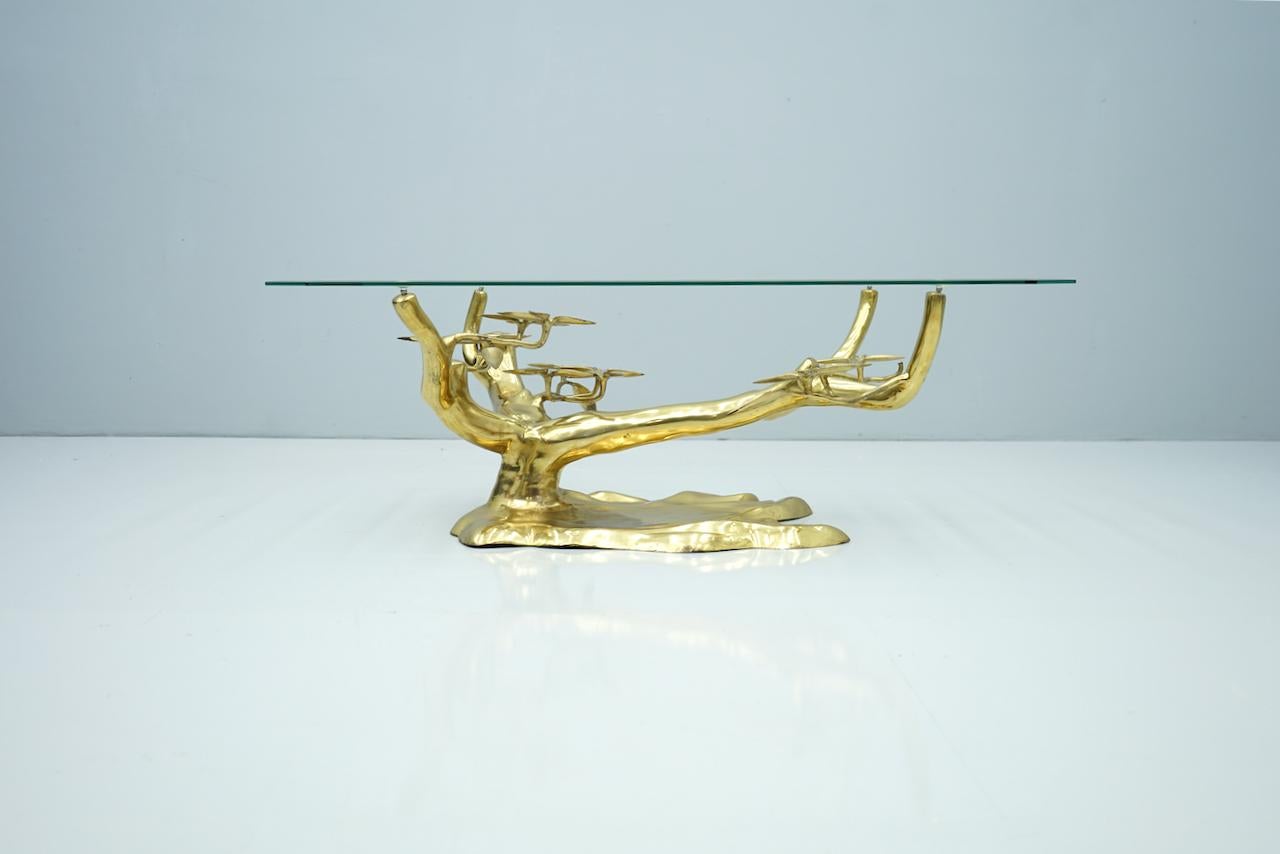 Willy Daro Bonsai Brass and Glass Coffee Table, 1970s For Sale 1