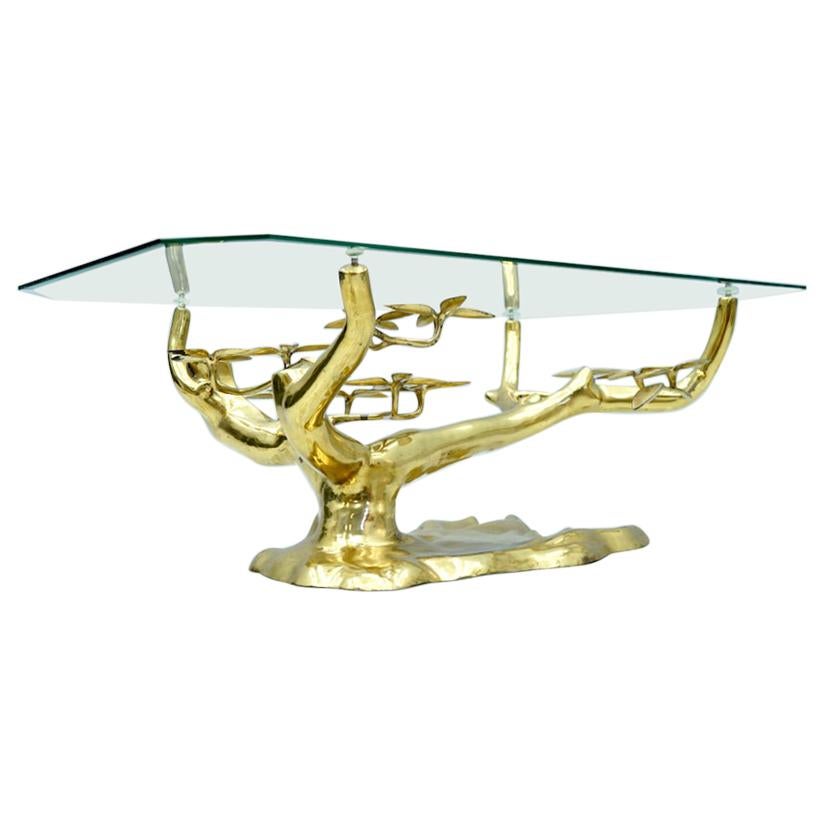 Willy Daro Bonsai Brass and Glass Coffee Table, 1970s For Sale