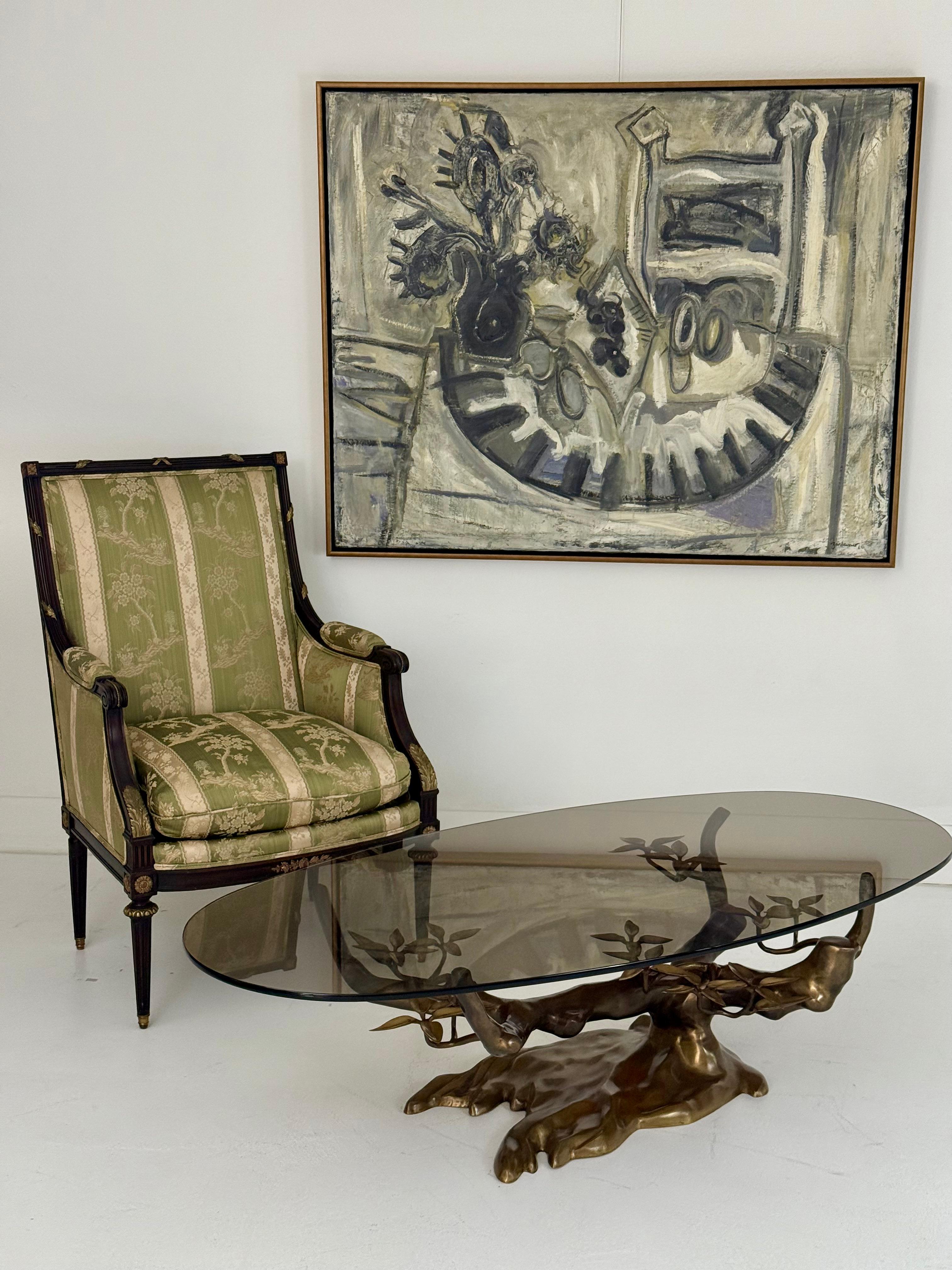 Willy Daro Bonsai Cocktail Table, Patinated Brass, Smoked Glass, Belgium, 1970s For Sale 8
