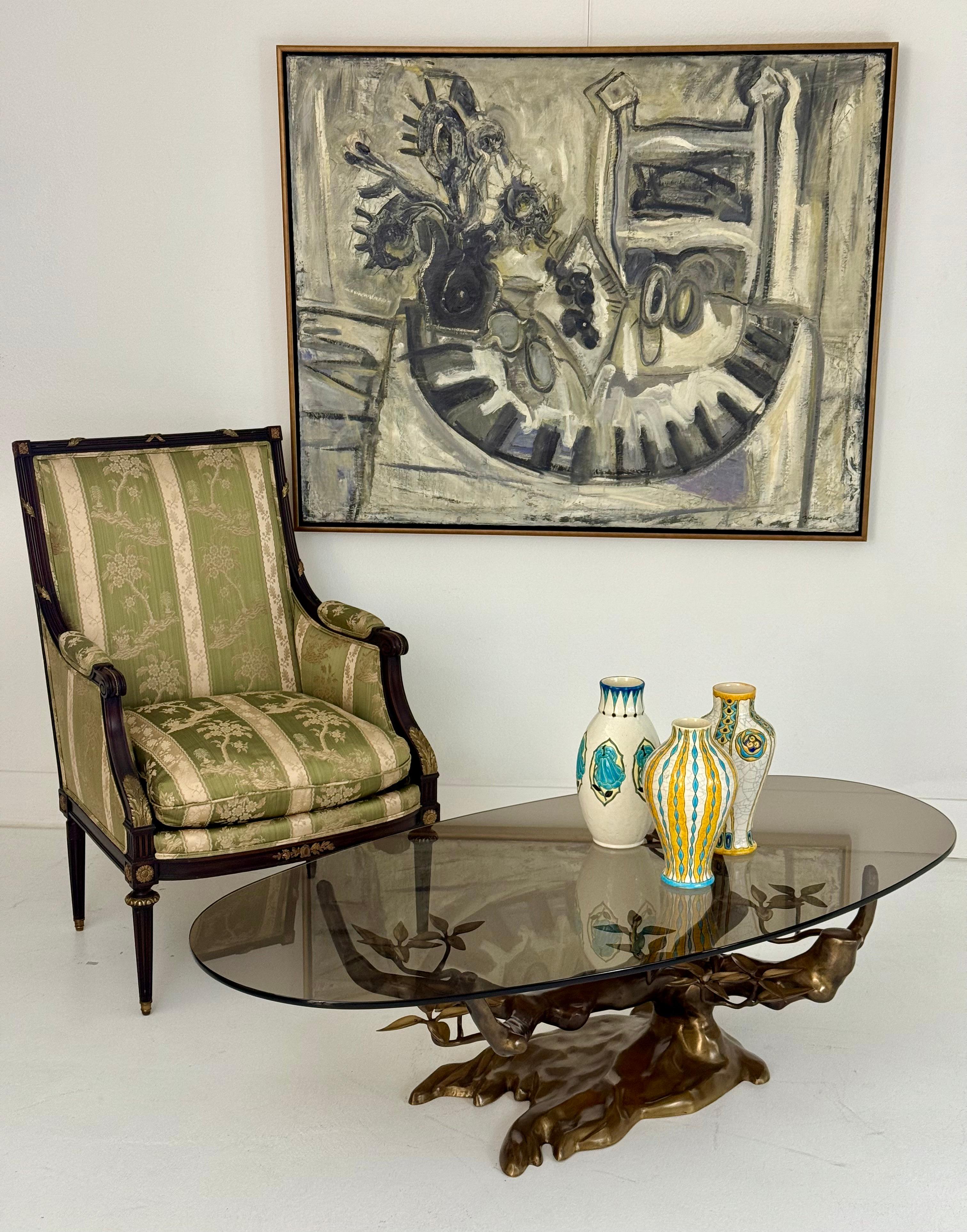 Willy Daro Bonsai Cocktail Table, Patinated Brass, Smoked Glass, Belgium, 1970s For Sale 9