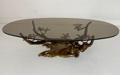 Willy Daro Bonsai Cocktail Table, Patinated Brass, Smoked Glass, Belgium, 1970s