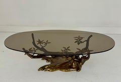 Willy Daro Bonsai Cocktail Table, Patinated Brass, Smoked Glass, Belgium, 1970s