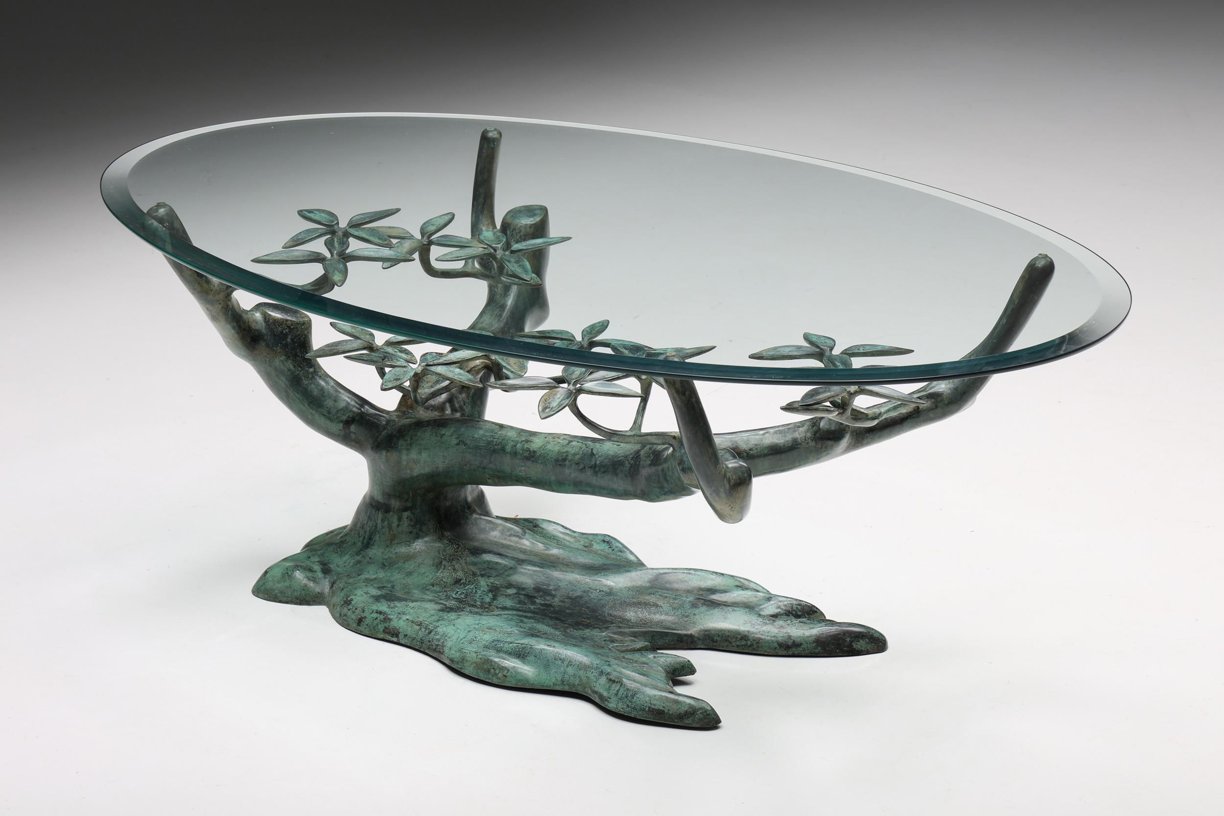 Willy Daro; Bonsai Tree; coffee table; side table; cocktail table; brass; Glass; Belgium; Belgian Design; 1970s; Sculptural; Organic Design; Hollywood Regency; Mid-Century Modern; Brutalist; Modernist; Botanical; Floral;

This sculptural coffee