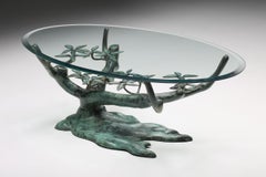 Willy Daro Bonsai Tree Coffee Table, Brass & Glass, Belgium, 1970s