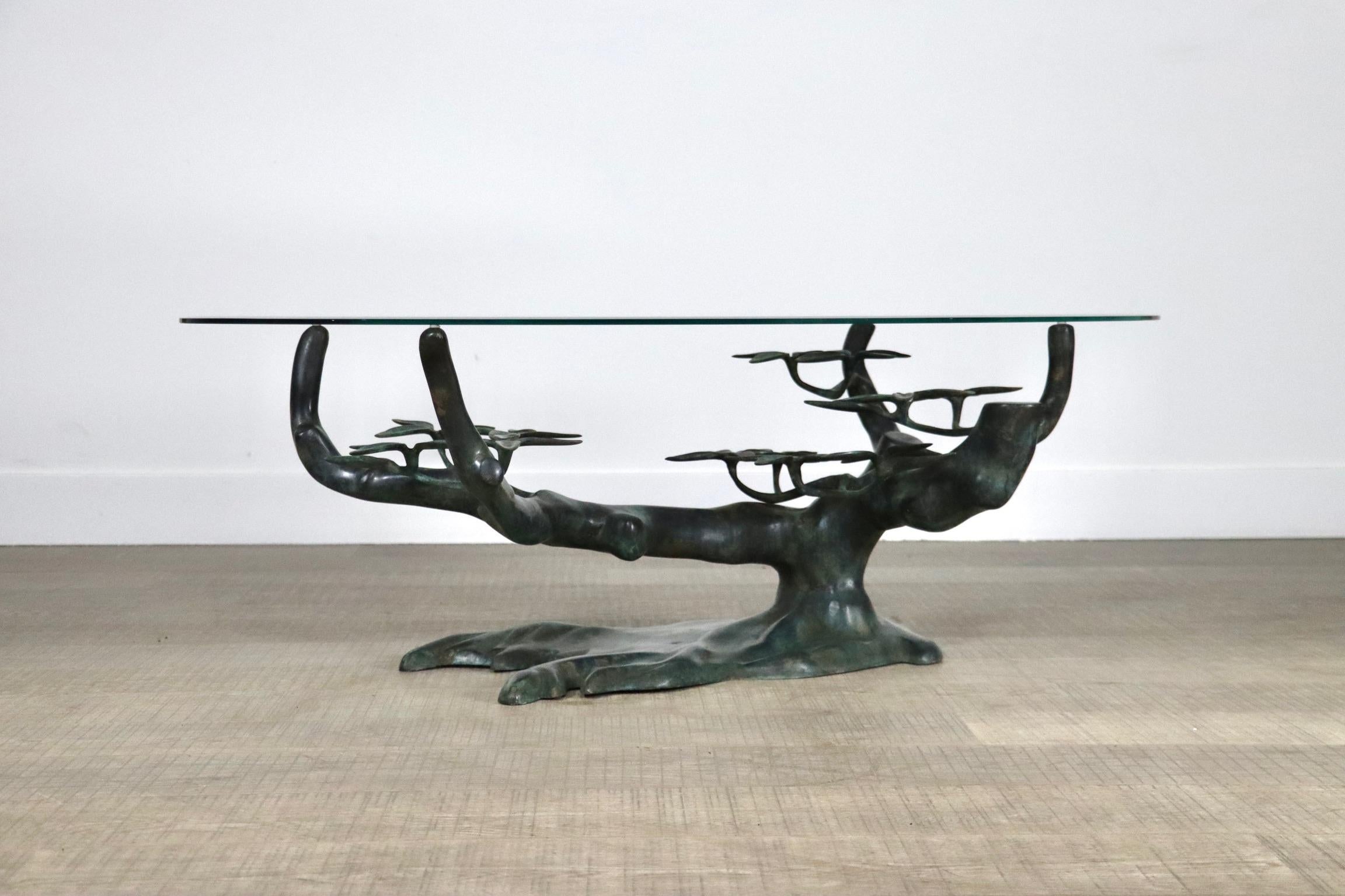 Late 20th Century Willy Daro Bonsai Tree Coffee Table, Brass & Glass, Belgium, 1970s