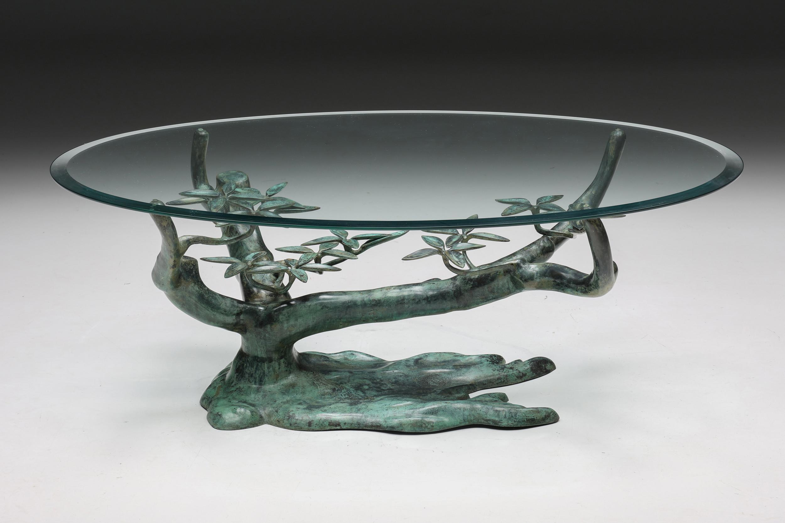 Belgian Willy Daro Bonsai Tree Coffee Table, Brass & Glass, Belgium, 1970s