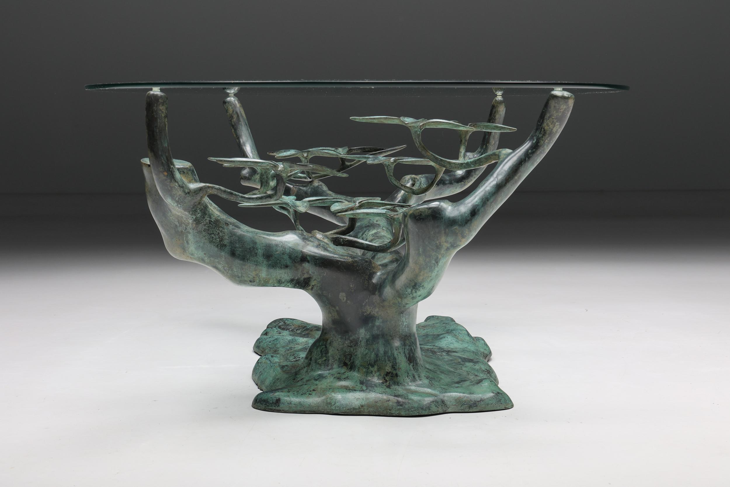 Willy Daro Bonsai Tree Coffee Table, Brass & Glass, Belgium, 1970s 1