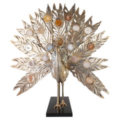 Willy Daro Brass and Agate Peacock Table Lamp Large