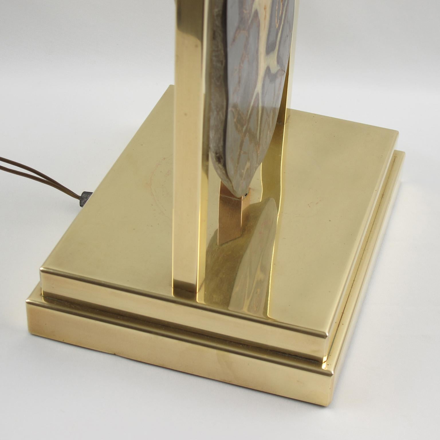 Metal Willy Daro Brass and Geode Stone Table Lamp, 1970s