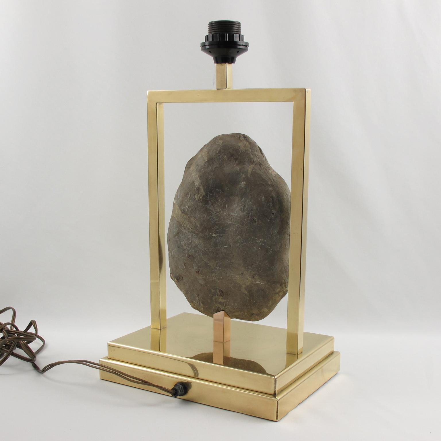 Willy Daro Brass and Geode Stone Table Lamp, 1970s 1