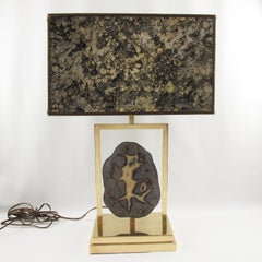 Lámpara de mesa Willy Daro de latón y piedra geoda, circa 1970
