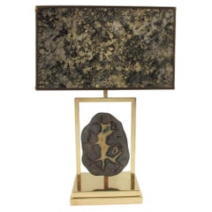 Lámpara de mesa Willy Daro de latón y piedra geoda, circa 1970