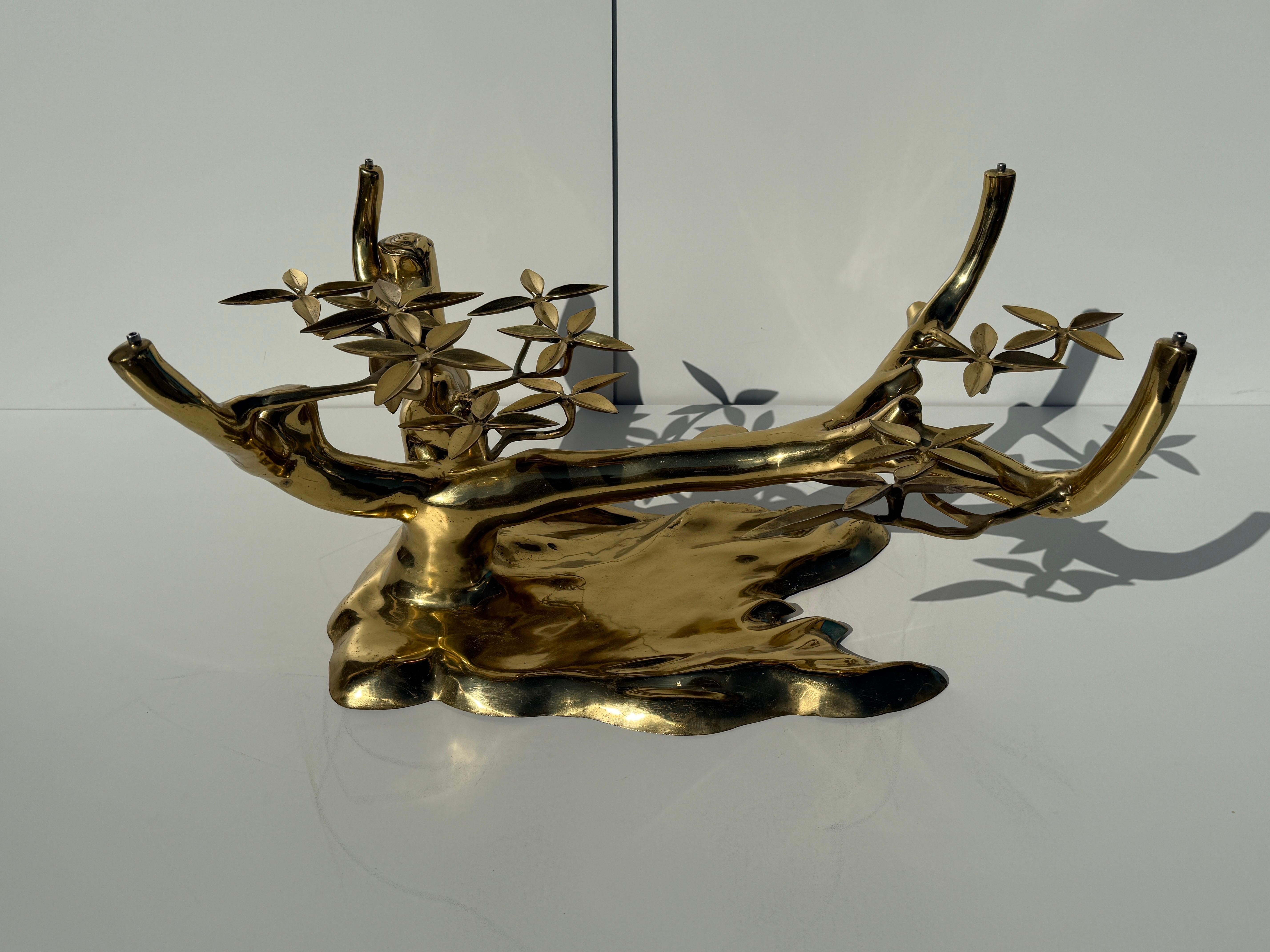 Tavolino con albero bonsai in ottone Willy Daro in vendita 4