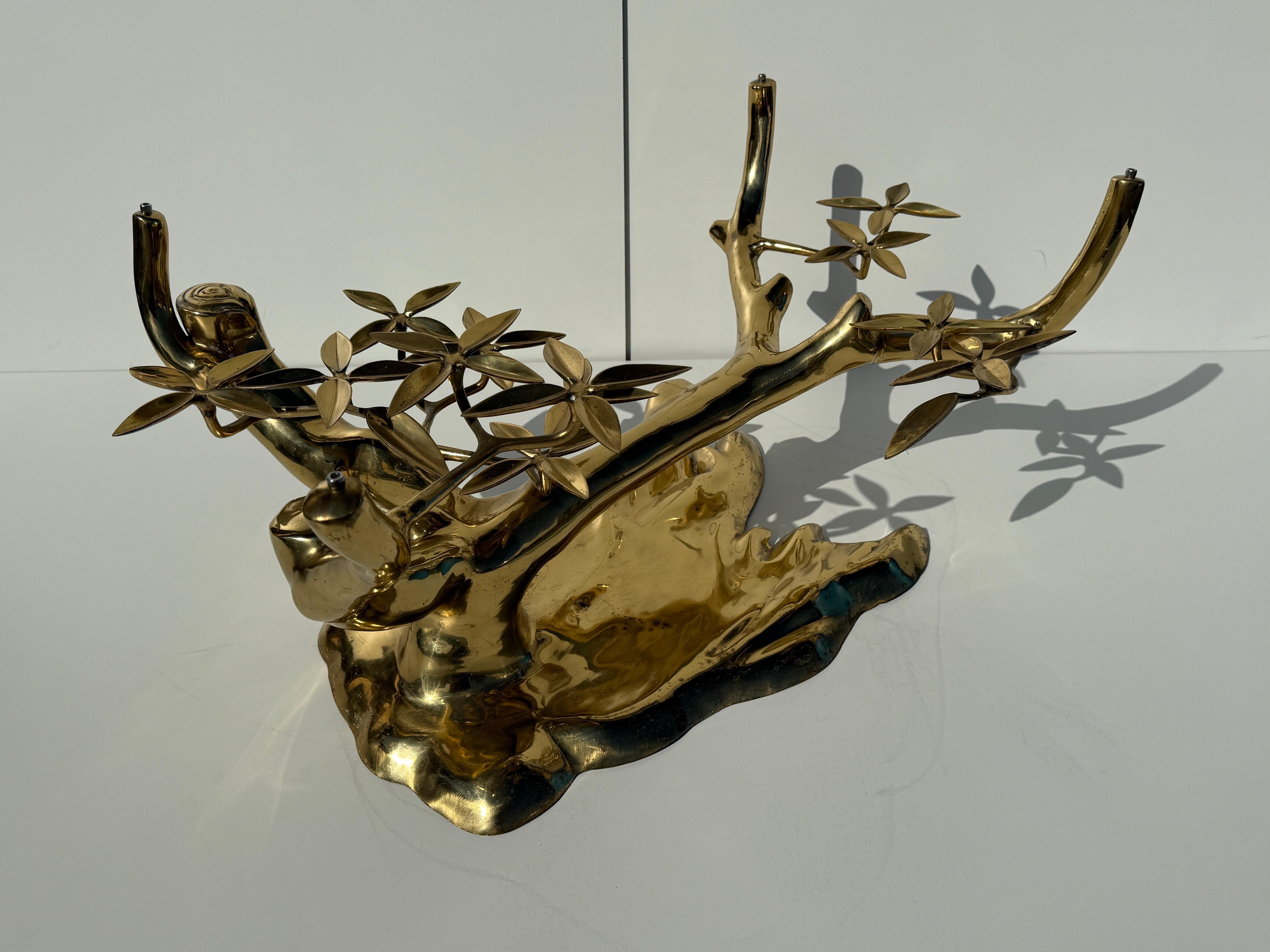 Tavolino con albero bonsai in ottone Willy Daro in vendita 5
