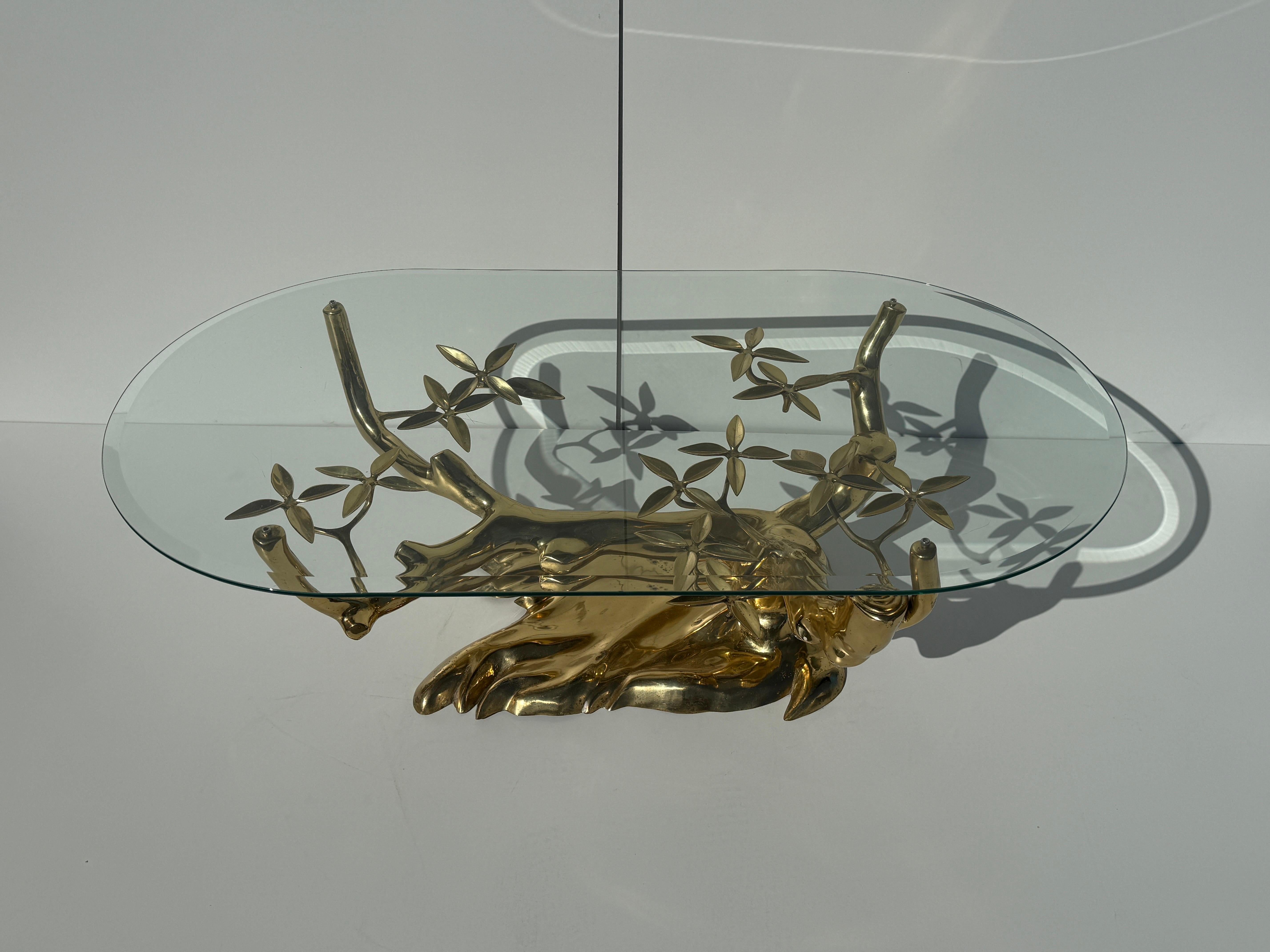 Belga Tavolino con albero bonsai in ottone Willy Daro in vendita