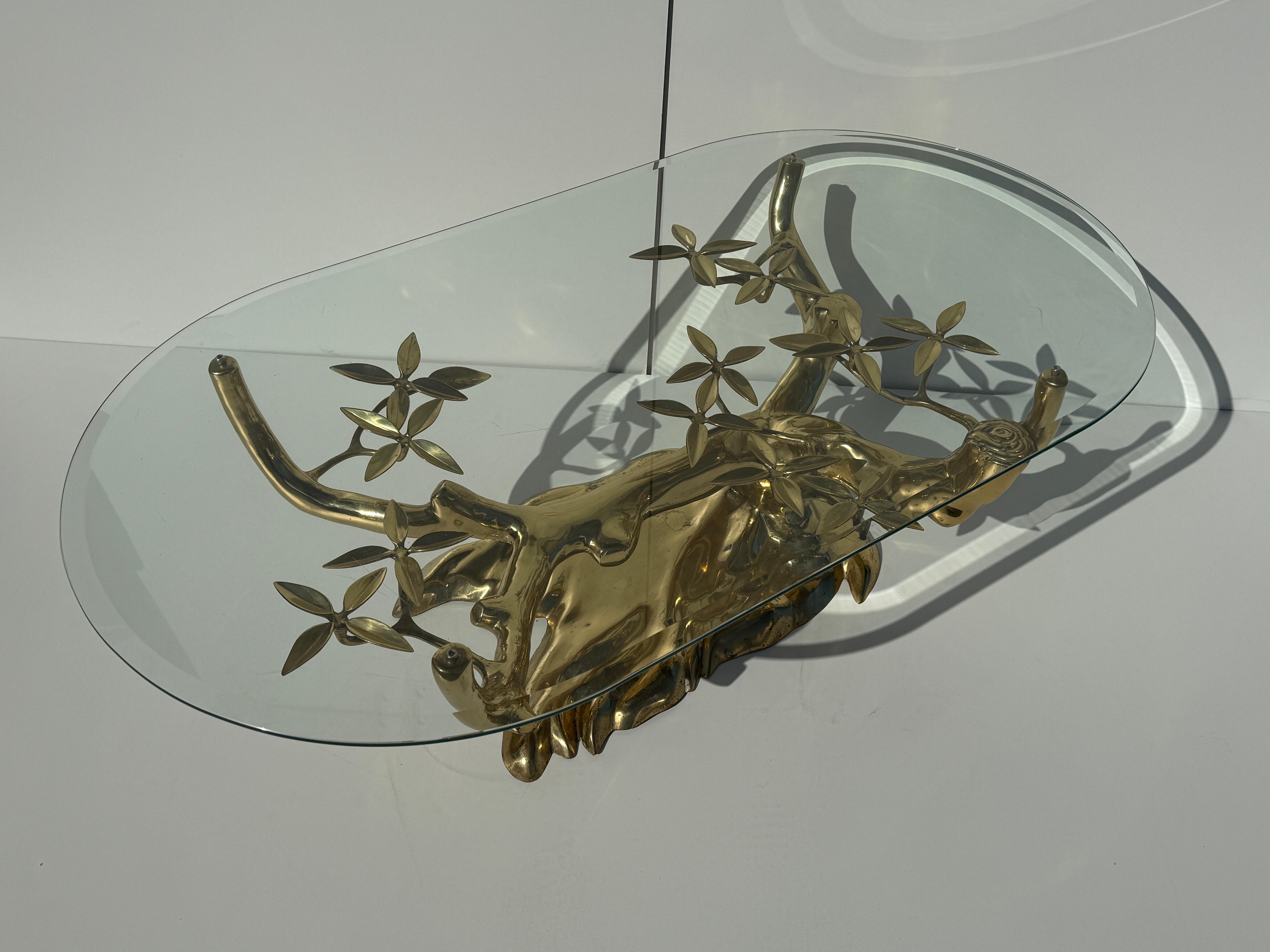 Fine XX secolo Tavolino con albero bonsai in ottone Willy Daro in vendita