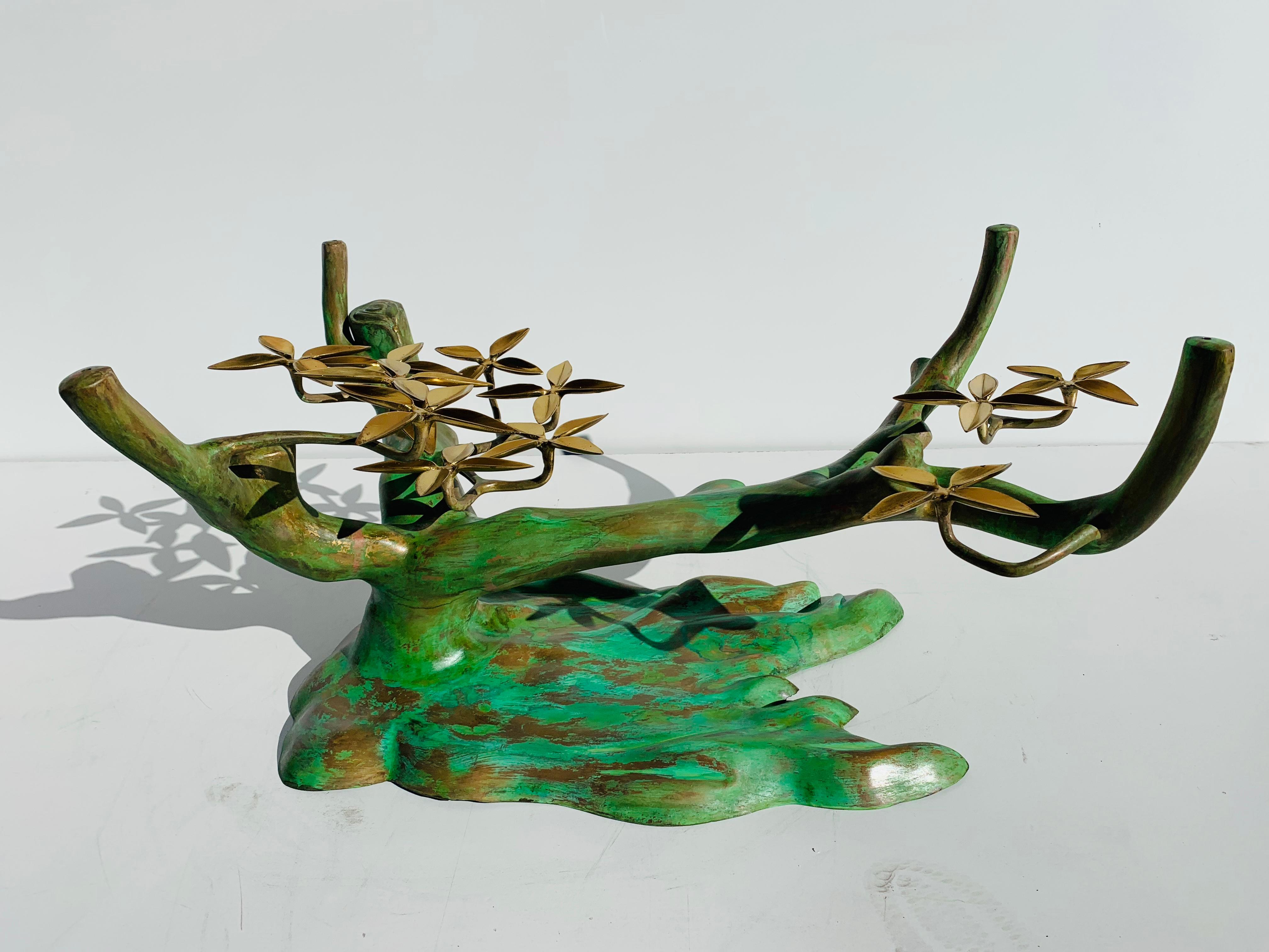 Late 20th Century Willy Daro Brass Bonsai Tree Coffee Table For Sale