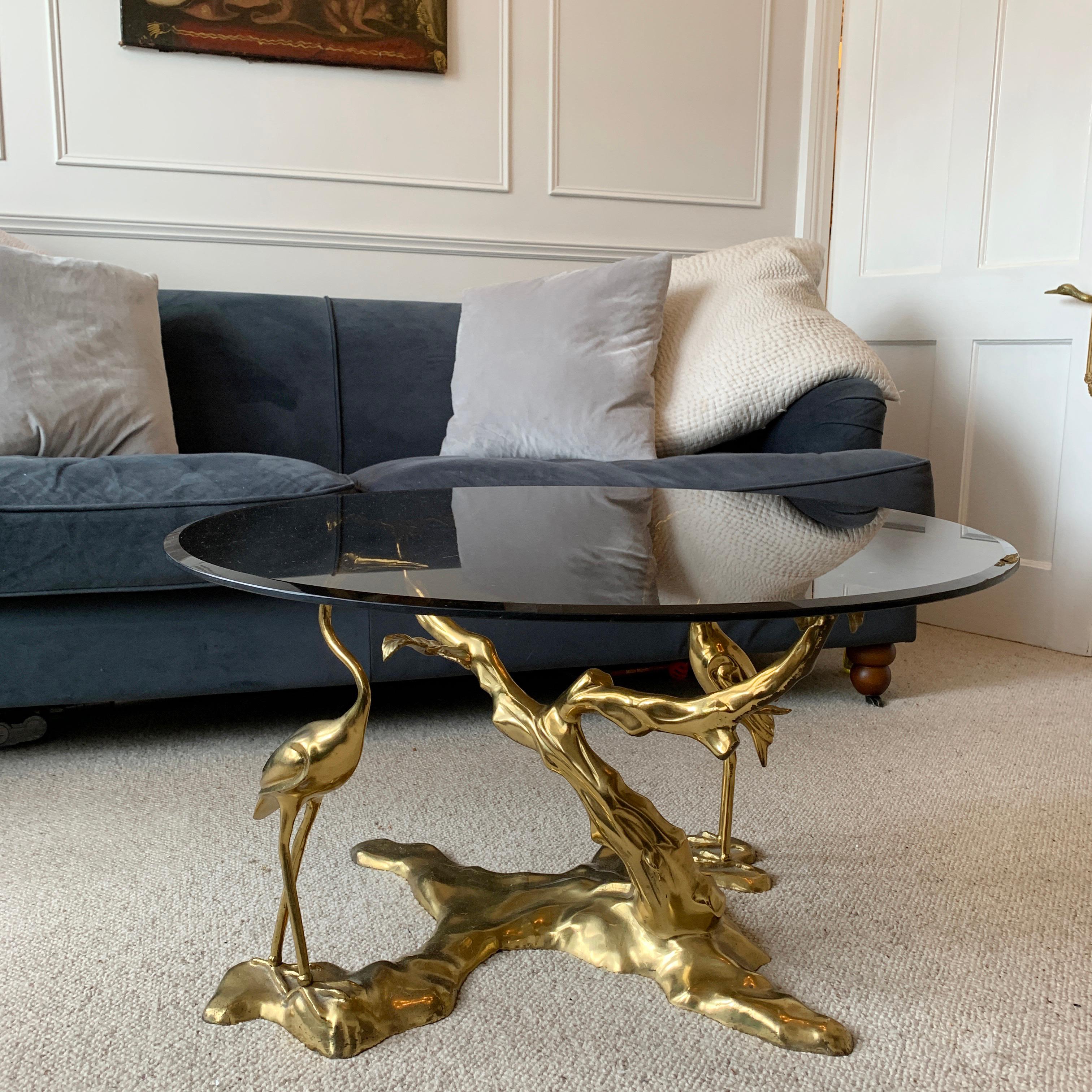 Belgian Willy Daro Brass Crane Coffee Table, 1970s