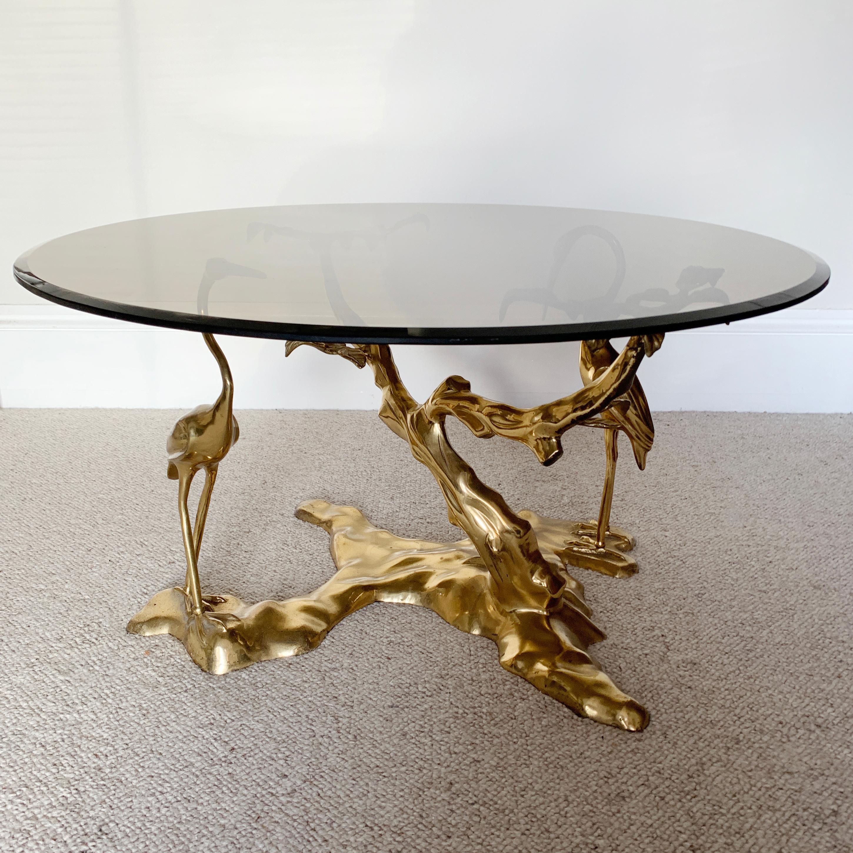 Cast Willy Daro Brass Crane Coffee Table, 1970s