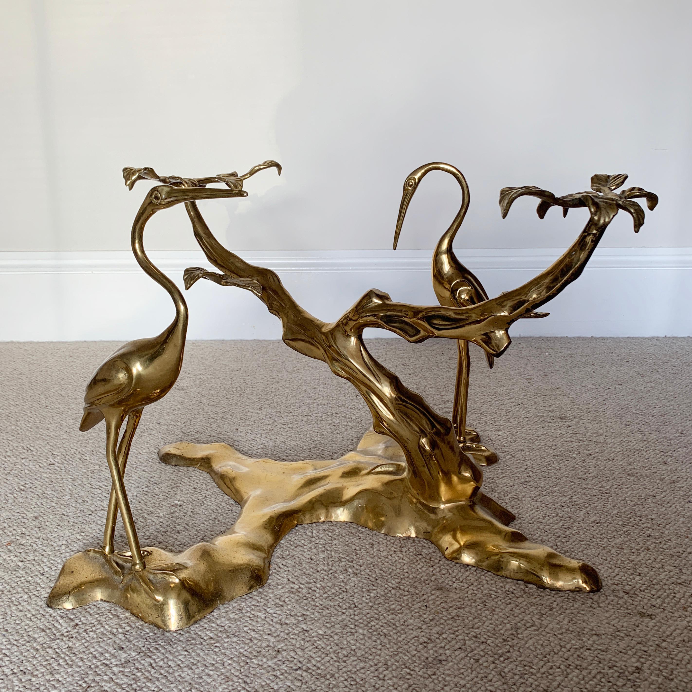 Willy Daro Brass Crane Coffee Table, 1970s In Good Condition In Hastings, GB