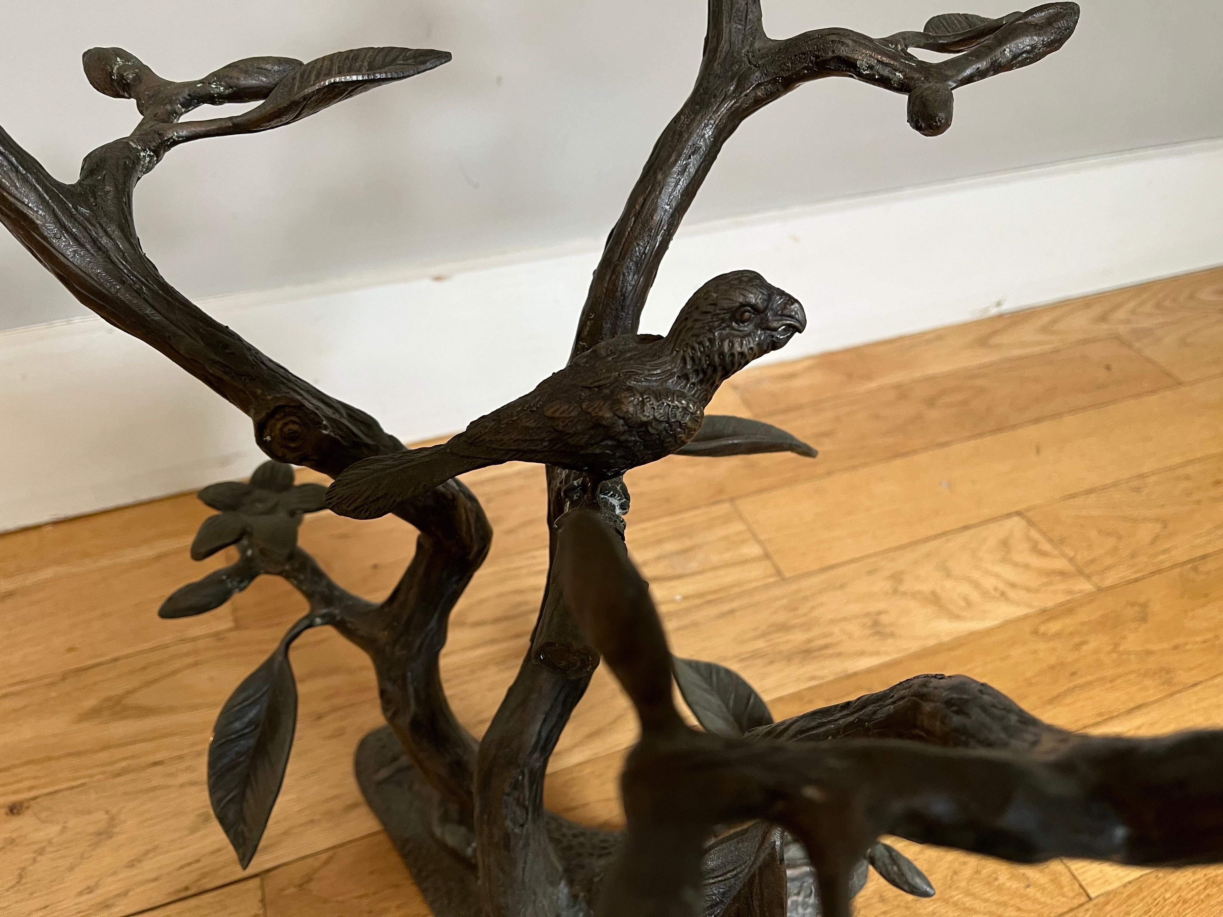 Willy Daro Brass & Glass Tree & Bird Sculptural End Table 4